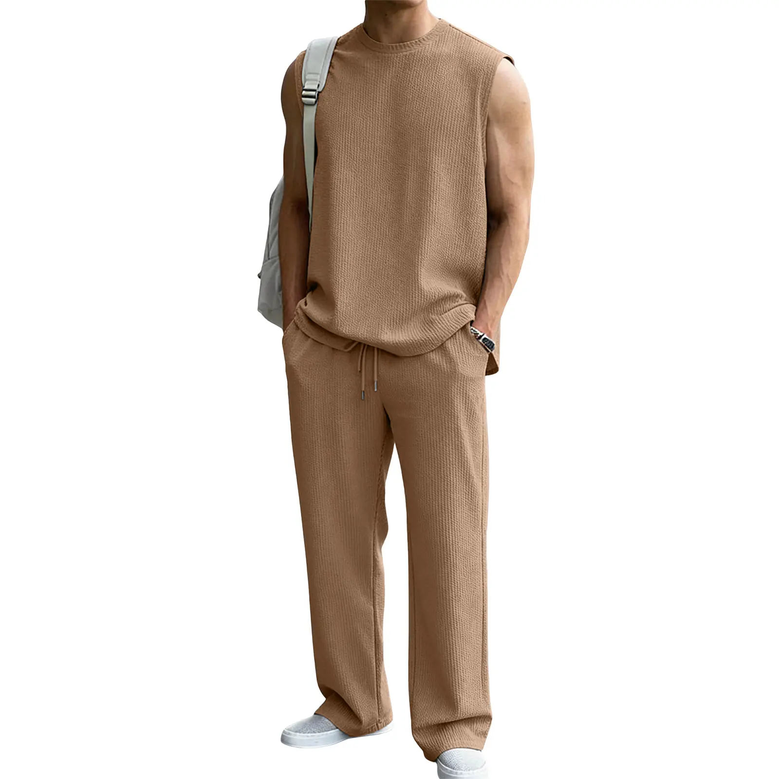 Fabricflora Men’s Rib-Knit Tank Top & Wide-Leg Pants Set