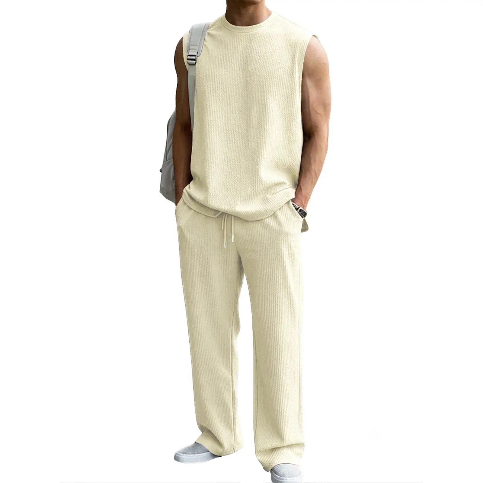 Fabricflora Men’s Rib-Knit Tank Top & Wide-Leg Pants Set