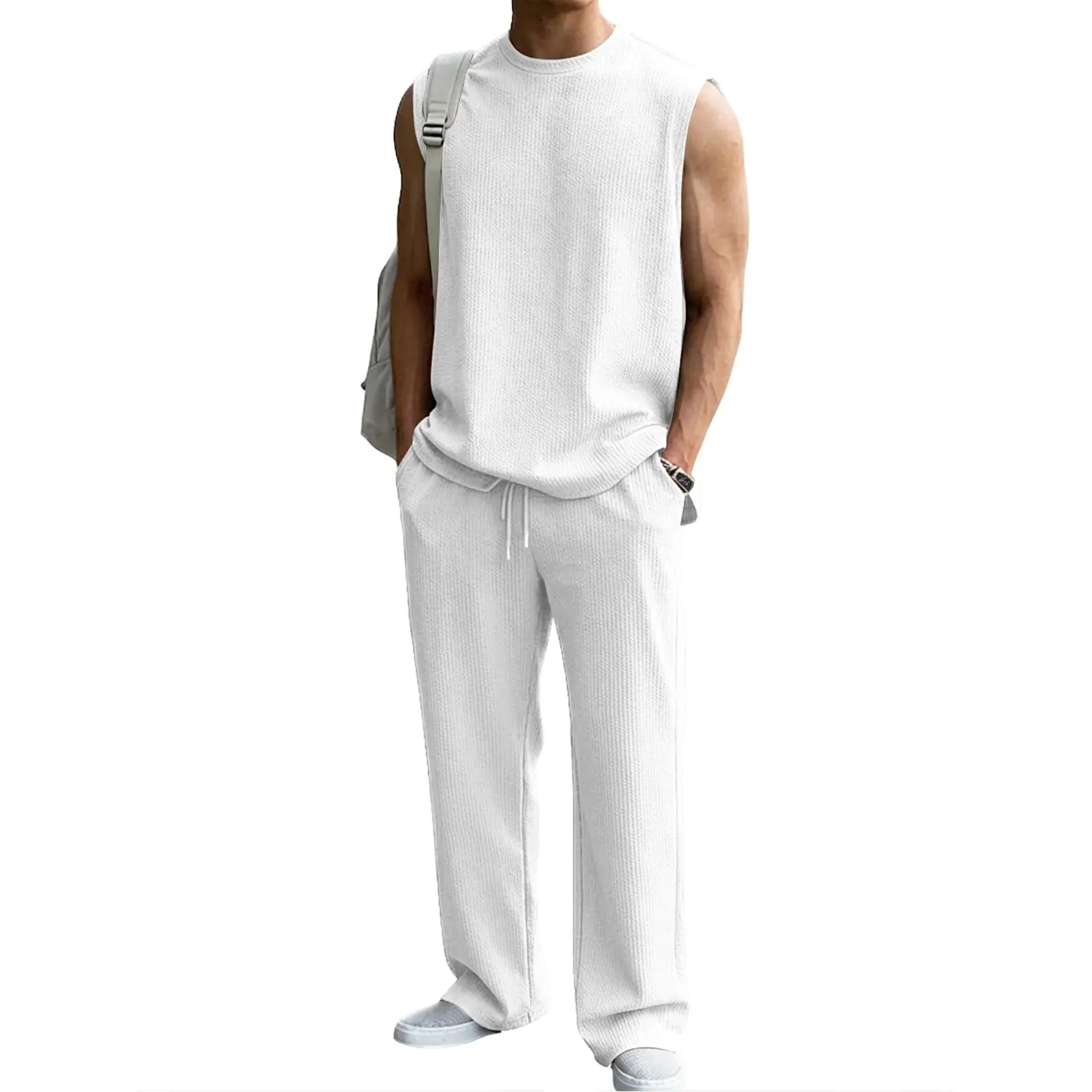 Fabricflora Men’s Rib-Knit Tank Top & Wide-Leg Pants Set