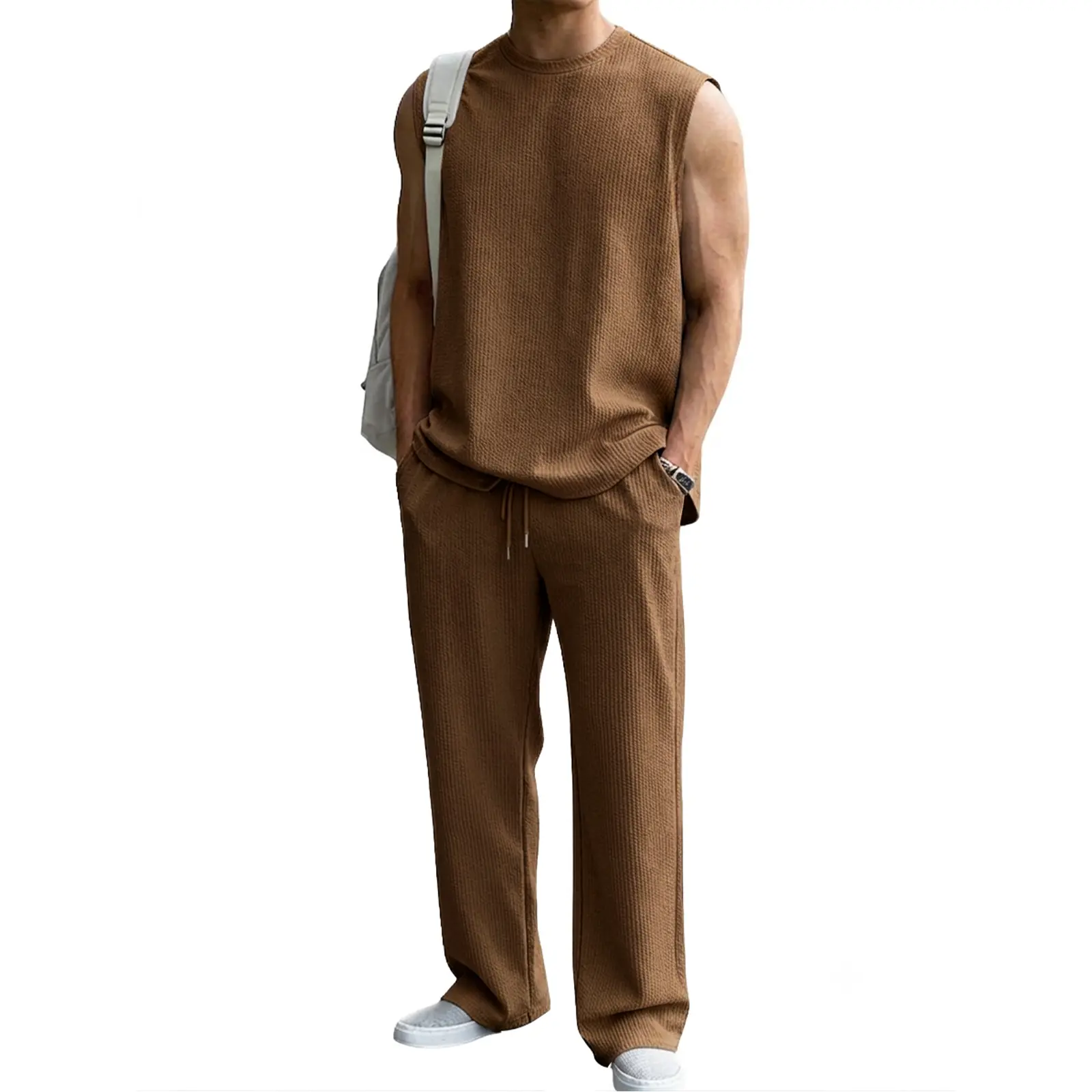 Fabricflora Men’s Rib-Knit Tank Top & Wide-Leg Pants Set