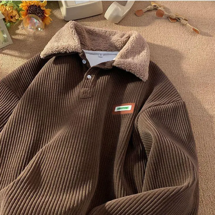 Fabricflora Unisex Sherpa-Lined Corduroy Polo Sweater
