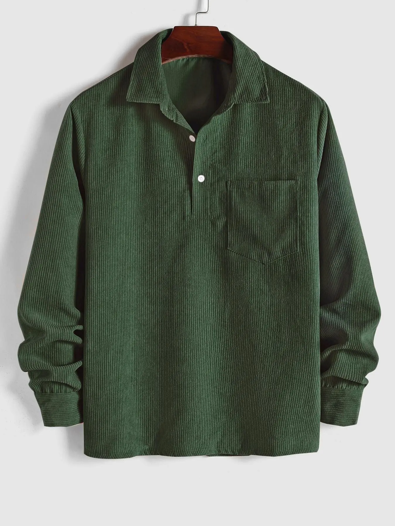 Fabricflora Men’s Classic Corduroy Half-Button Shirt – Long Sleeve Pocket Top