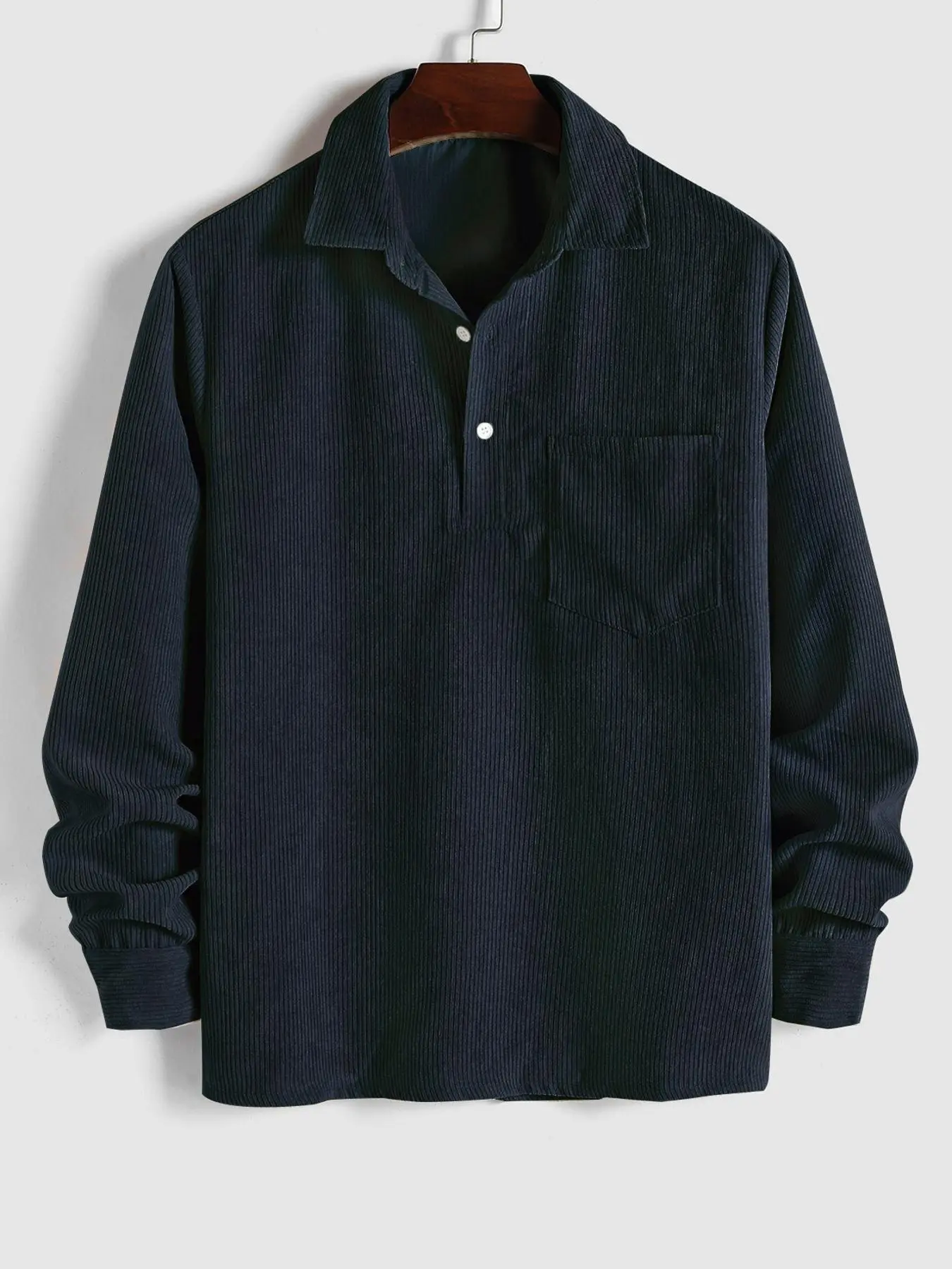 Fabricflora Men’s Classic Corduroy Half-Button Shirt – Long Sleeve Pocket Top