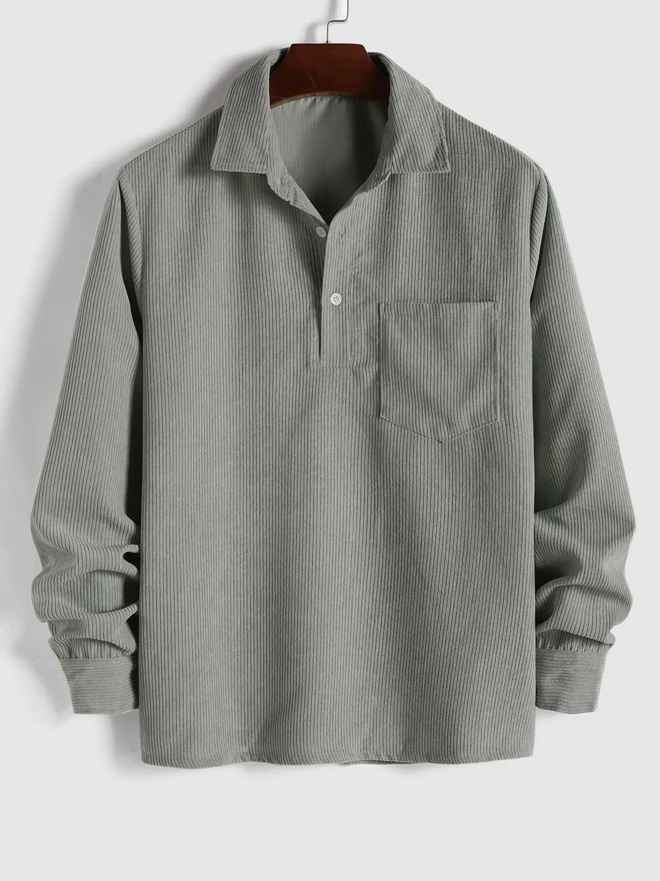 Fabricflora Men’s Classic Corduroy Half-Button Shirt – Long Sleeve Pocket Top