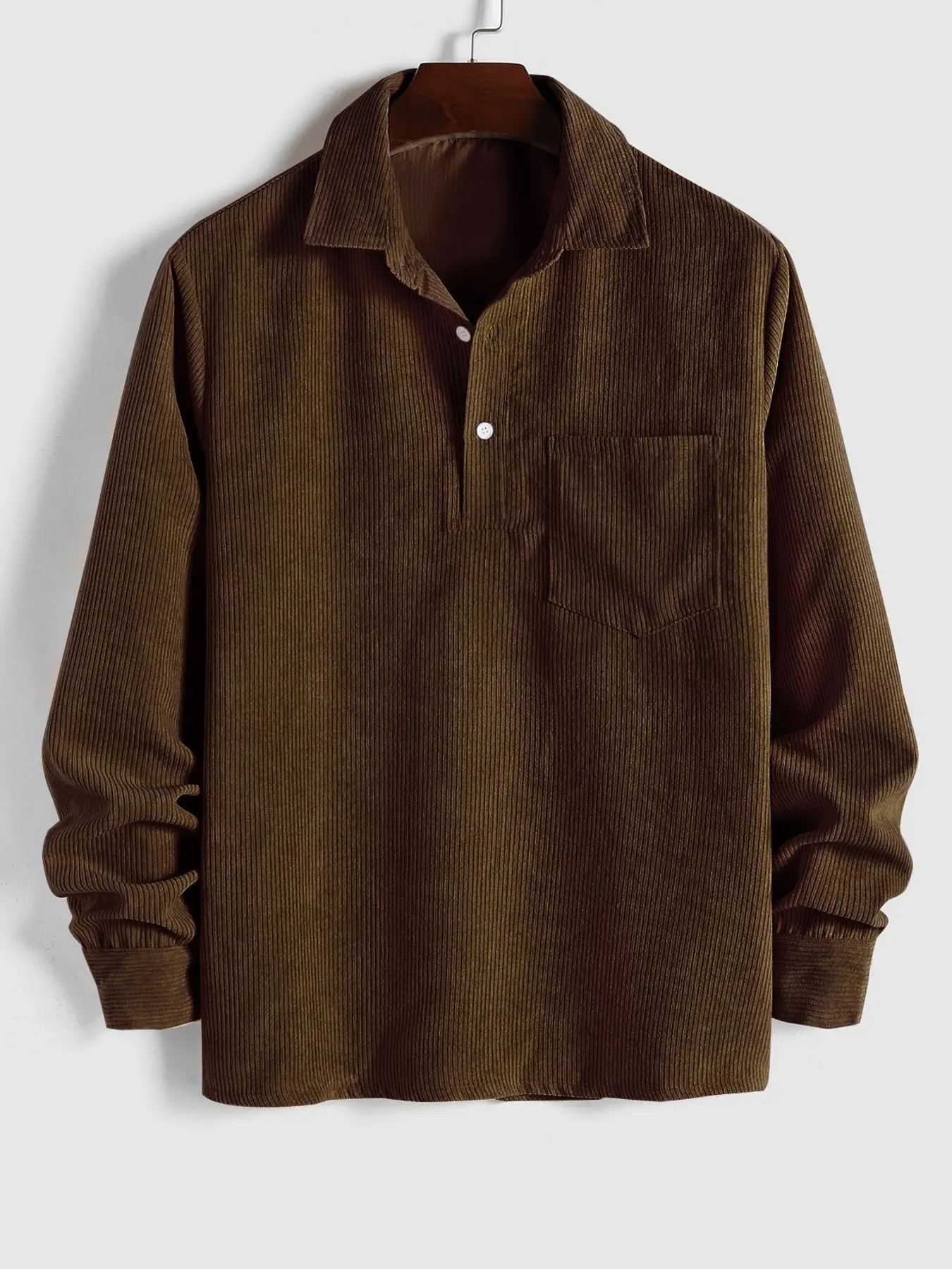 Fabricflora Men’s Classic Corduroy Half-Button Shirt – Long Sleeve Pocket Top