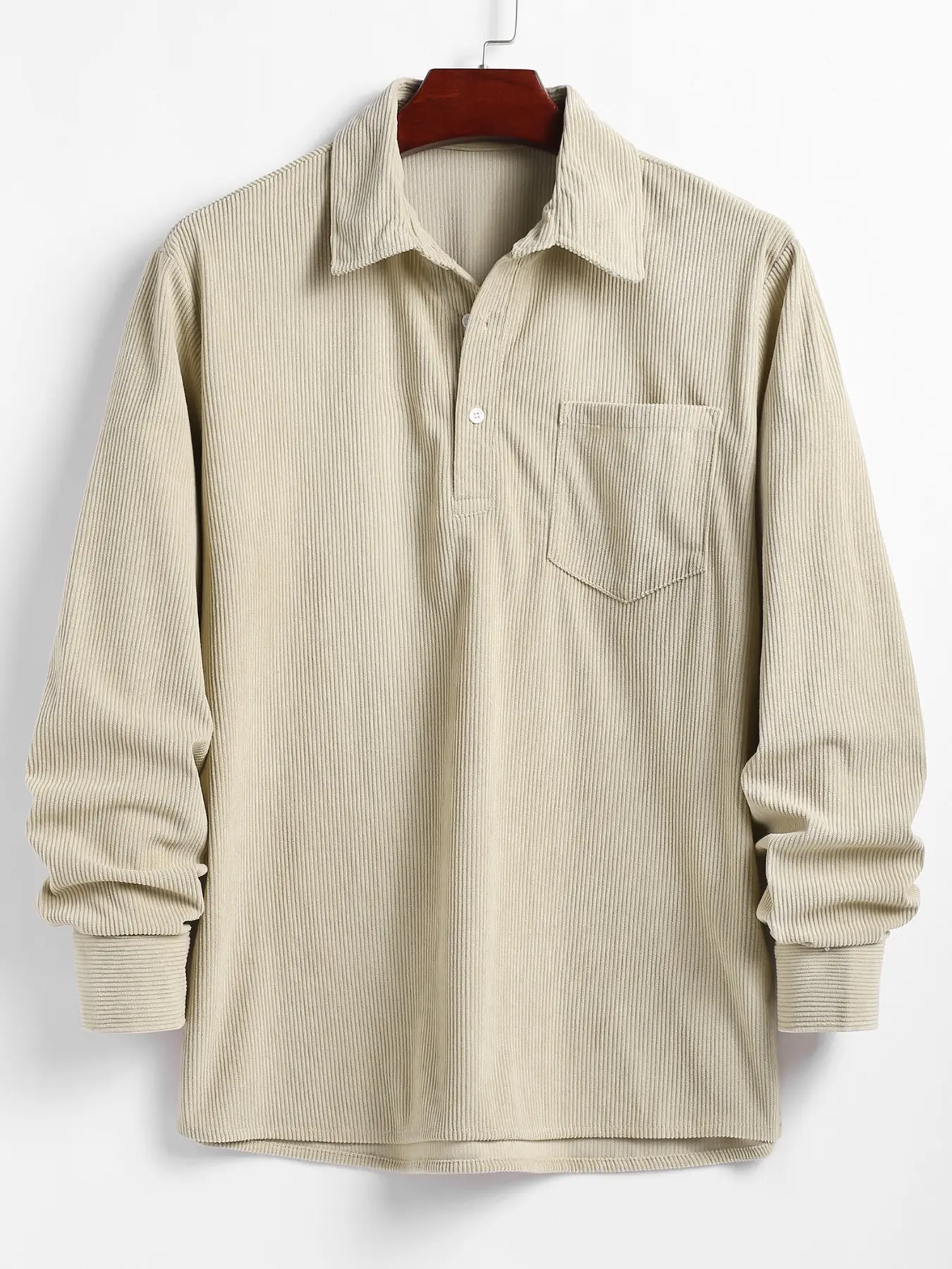 Fabricflora Men’s Classic Corduroy Half-Button Shirt – Long Sleeve Pocket Top