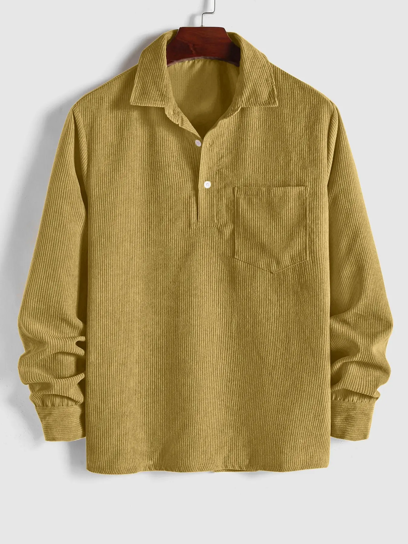 Fabricflora Men’s Classic Corduroy Half-Button Shirt – Long Sleeve Pocket Top