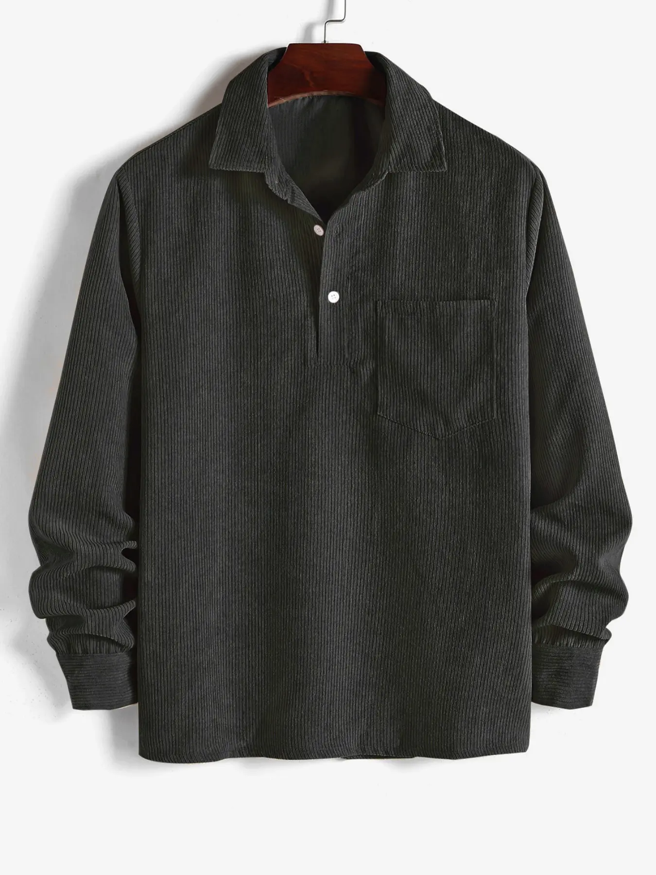 Fabricflora Men’s Classic Corduroy Half-Button Shirt – Long Sleeve Pocket Top