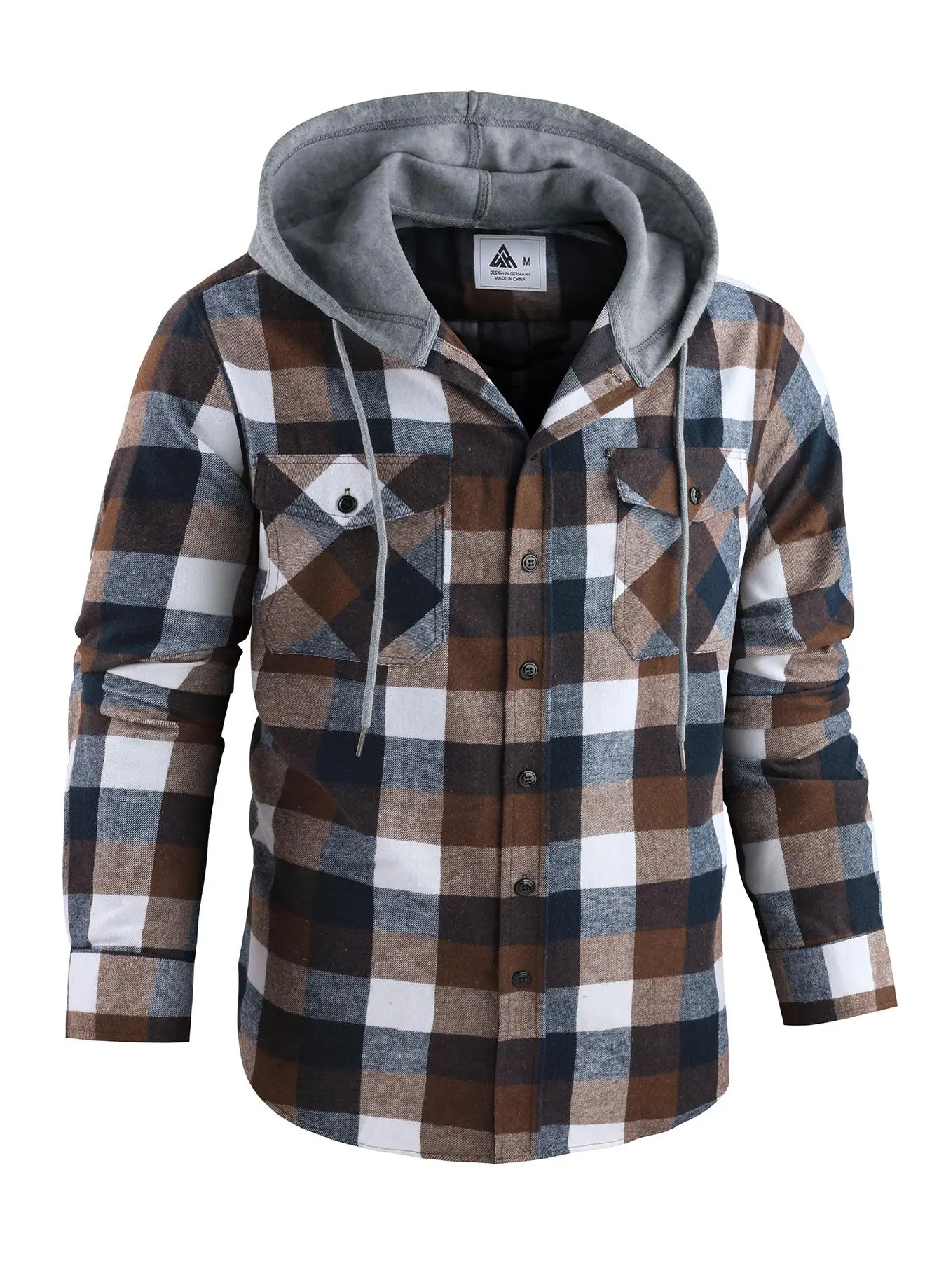Men’s Plaid Button-Front Hooded Shirt – Long Sleeve Casual Outerwear
