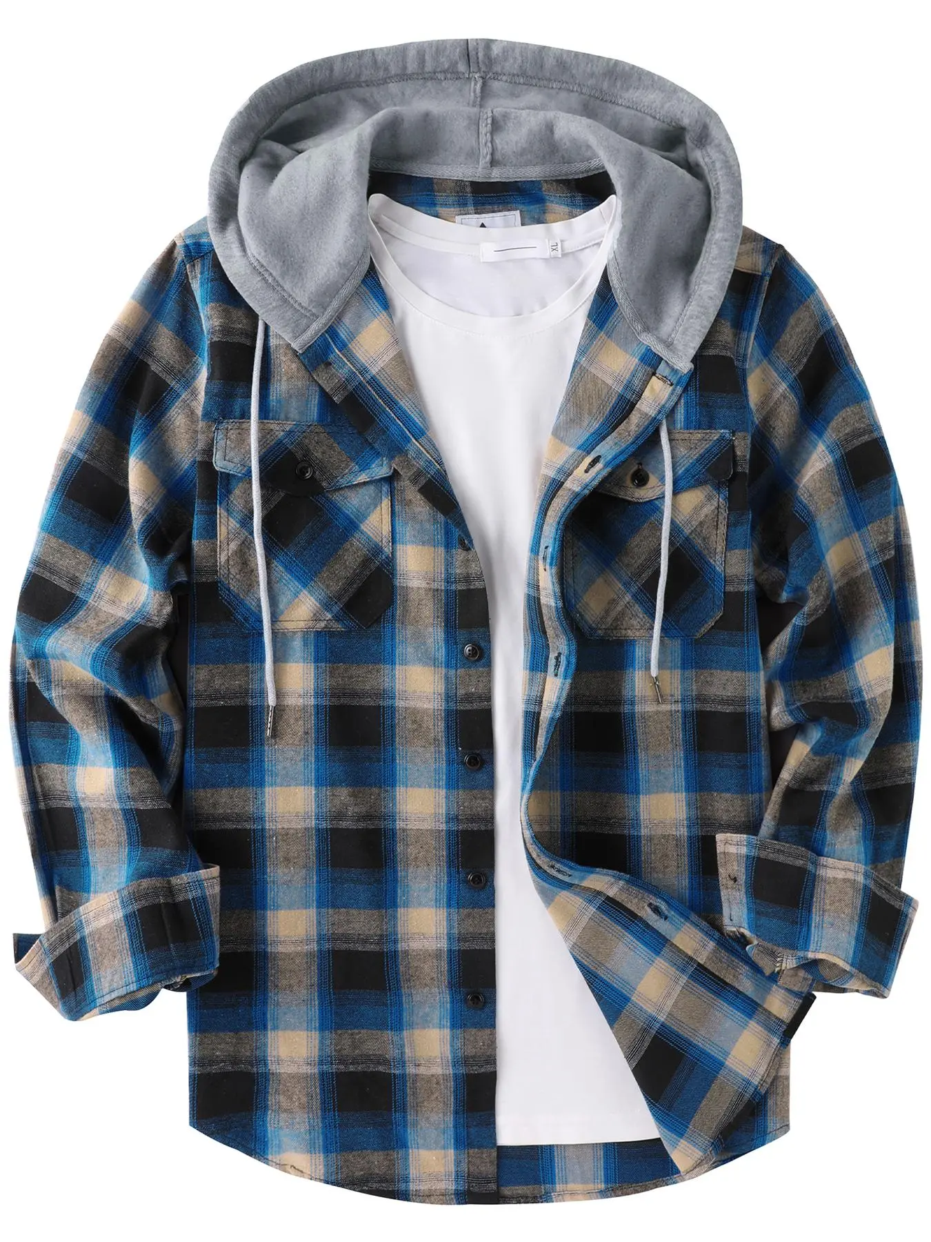 Men’s Plaid Button-Front Hooded Shirt – Long Sleeve Casual Outerwear