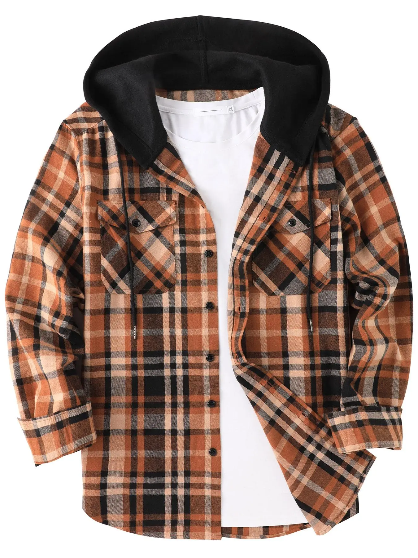 Men’s Plaid Button-Front Hooded Shirt – Long Sleeve Casual Outerwear