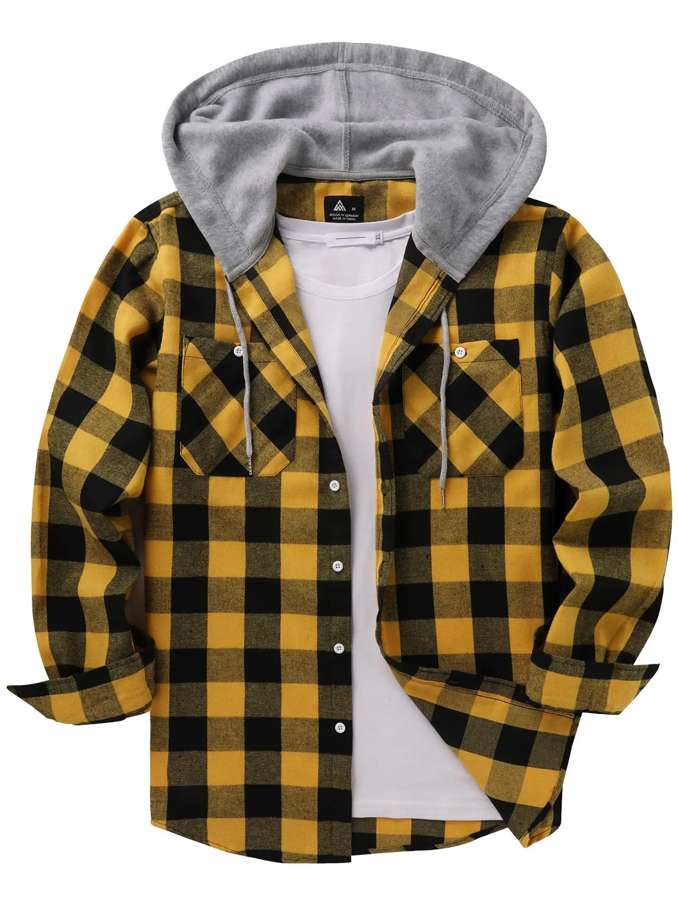 Men’s Plaid Button-Front Hooded Shirt – Long Sleeve Casual Outerwear