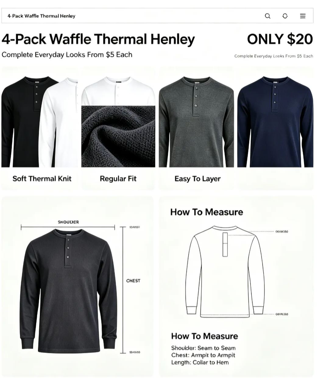 Men's Cotton Waffle-Knit Thermal Henley Shirt Long Sleeve S-5XL Breathable Fashion Casual Pullover Solid Tops Knitwear Menswear Sweater Spring Comfort
