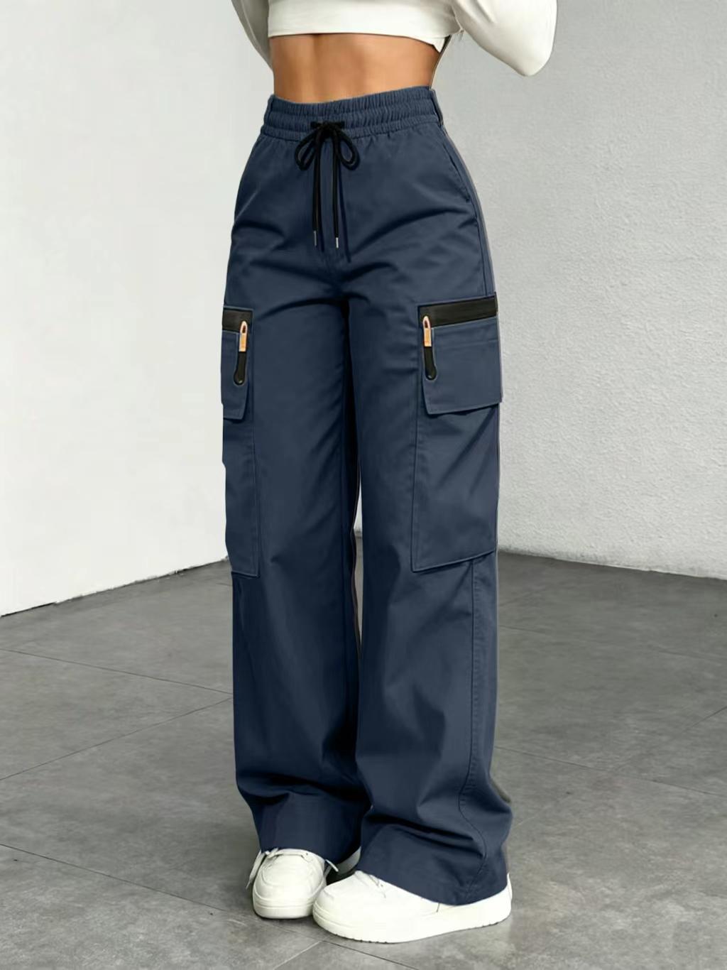 Women&rsquo;s lightweight loose cargo pants with multiple pockets, decorative faux zipper design (no back pockets), made from 130 g new fabric&mdash;lightweight, breathable, quick-drying. Women&rsquo;s bottoms/women&rsquo;s trousers (with size options for long women&rsquo;s pants in p