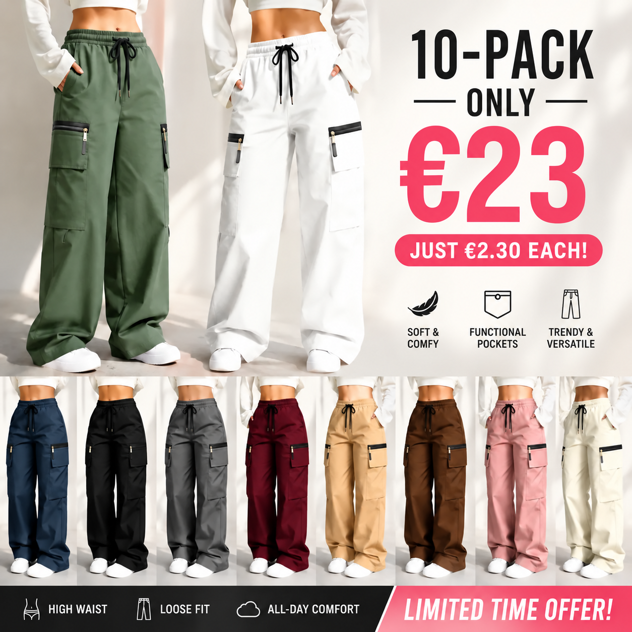 ⚡FINAL SALE 🔥Women’s lightweight loose cargo pants with multiple pockets