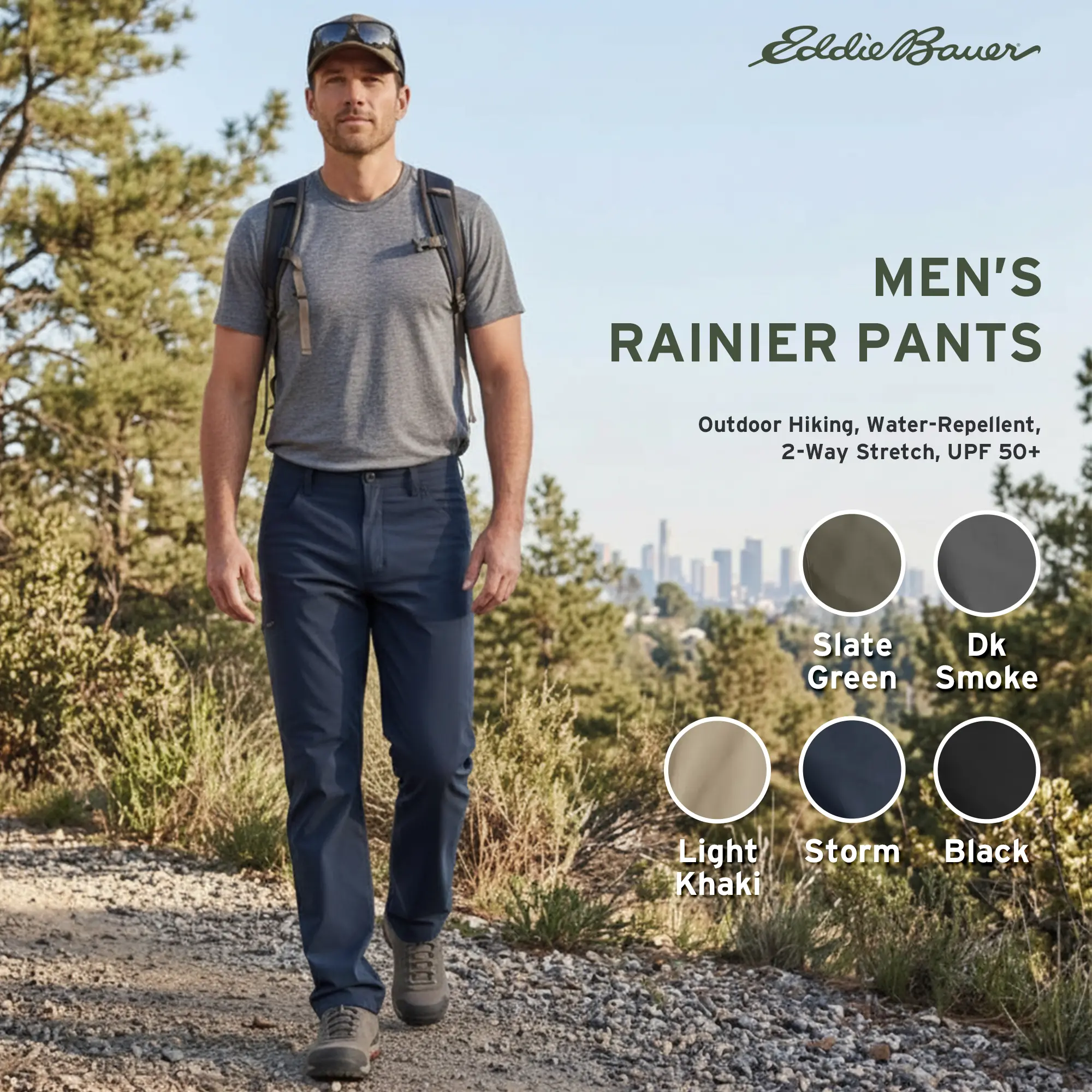 ⚡FINAL SALE⚡Men’s Rainier Water-Repellent Stretch Hiking Pants with UPF 50+ Sun Protection