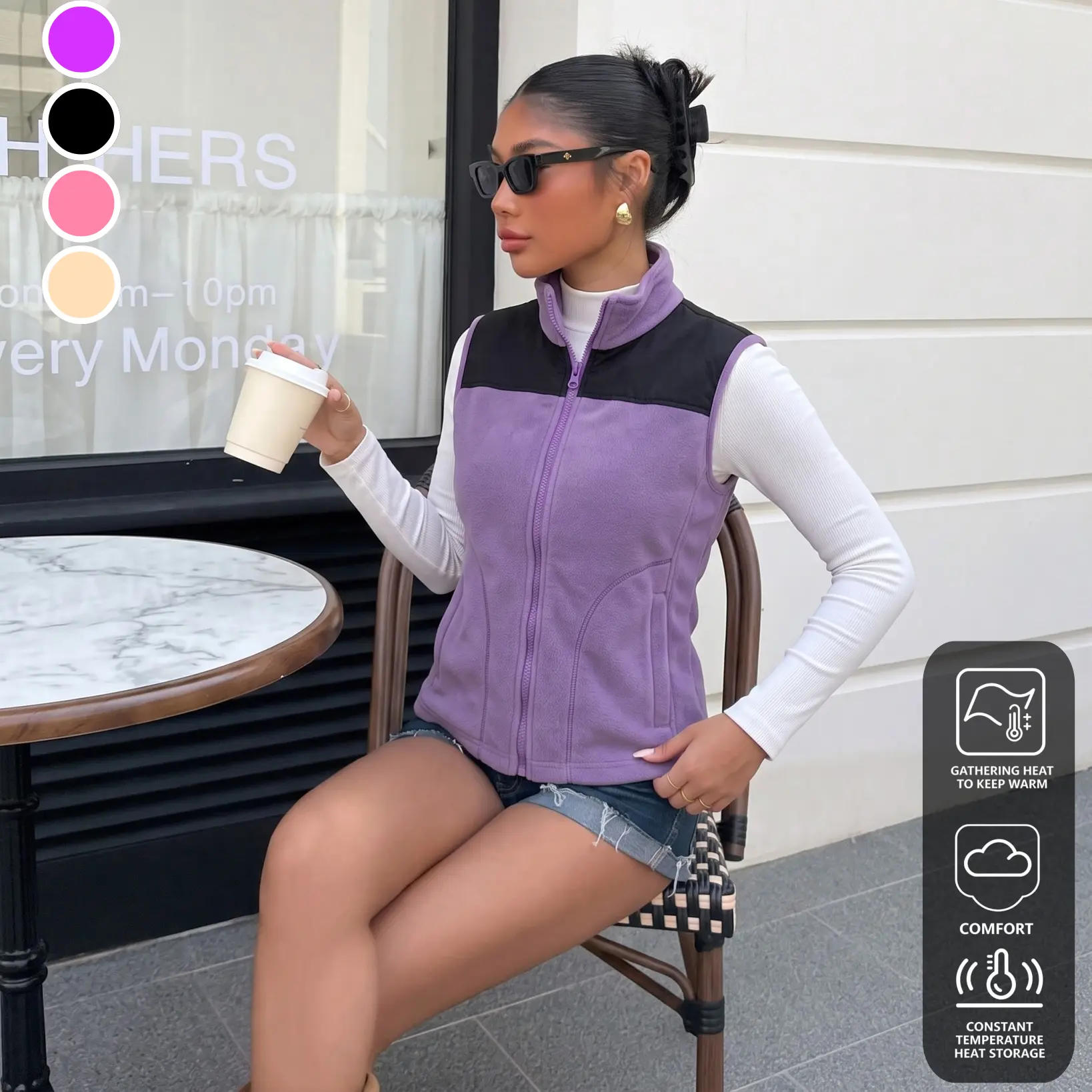 Women’s Warm Zip-Up Fleece Vest – Sleeveless Casual Outdoor Jacket