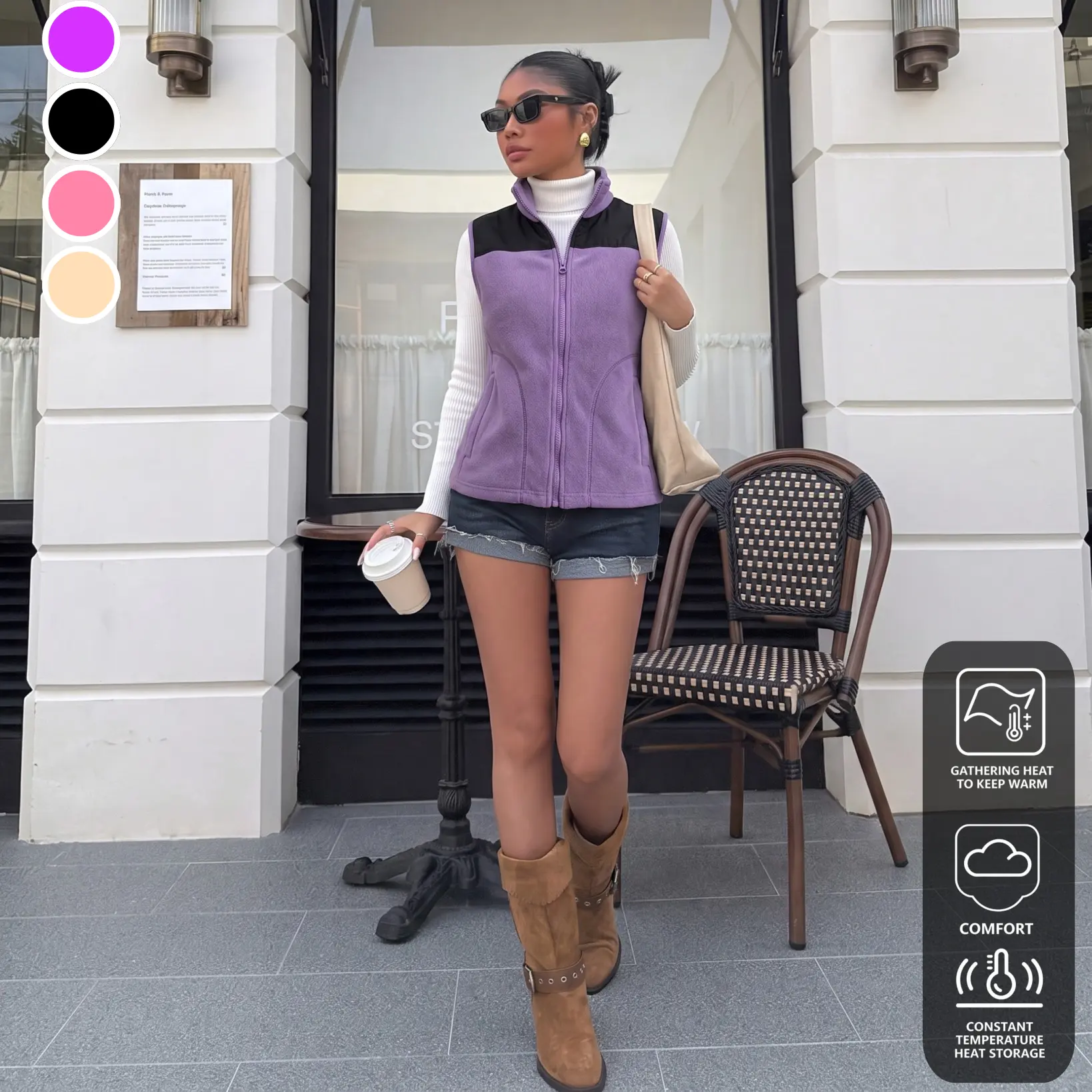 Women’s Warm Zip-Up Fleece Vest – Sleeveless Casual Outdoor Jacket