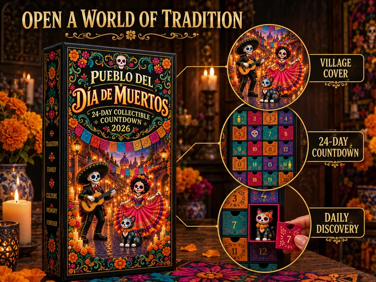 Pueblo del D&iacute;a de Muertos 2026 collectible countdown calendar