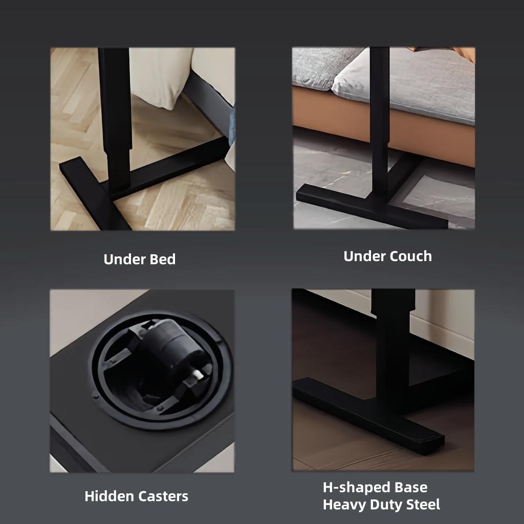 ANBUY UPGRADED Overbed Mobile Rolling Computer Desk - Furniture for Bedroom, Adjustable Height Table, Side Tables, Makeshift Desk with Wheels, Tilting Tray, H-Shaped Stable Base for Bed, Sofa