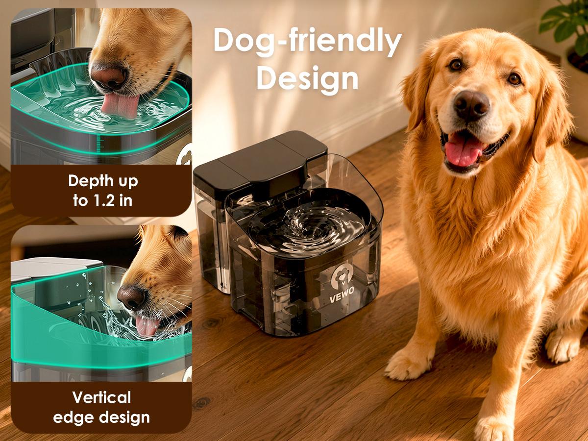 VEWO 11L Large Dog Water Fountain, 5L Drinking Area + 6L Reserve Tank, Deep Anti-Spill Bowl for Big Dogs & Multi-Pet Homes, Automatic Flowing Water Dispenser with Multi-Layer Filtration, BPA-Free, Ultra Quiet & Easy to Clean