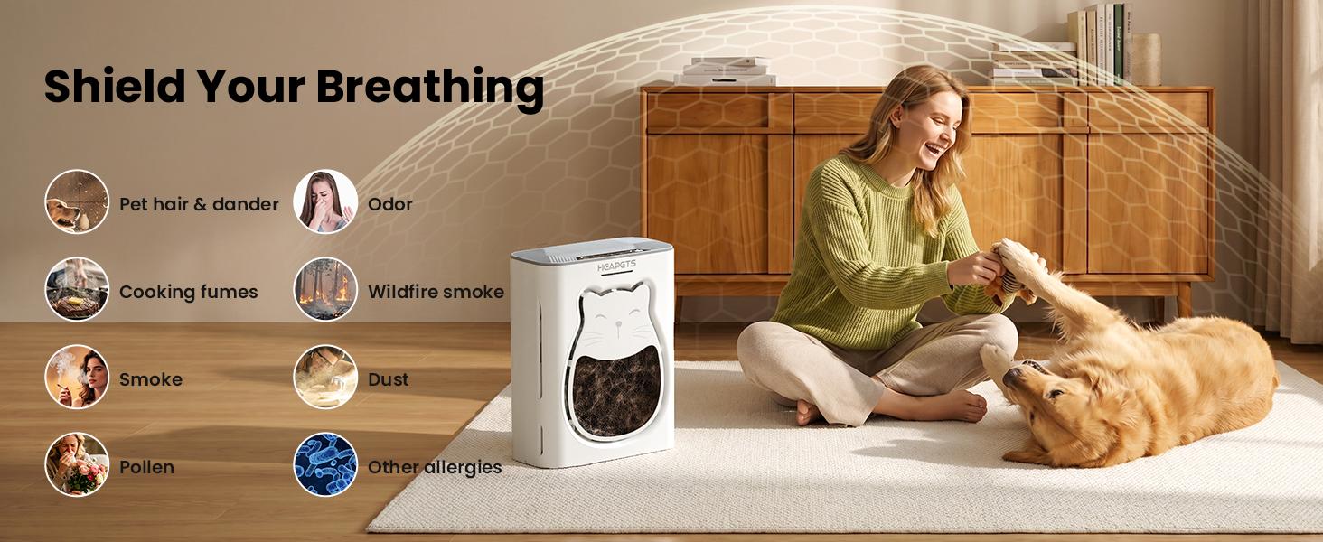 【Deals for you days】Heapets P358 Pet Purifier for Home Large Room (Up to 2500 sq ft), H13 HEPA Double-Sided Filter, Cleaner for Pet Hair, Dander, Odor, Allergens, PM2.5, with Quality Monitor, Auto Mode, 5 Speeds, Ce, Apartment, Bedroom, Timer, Dealsforyou