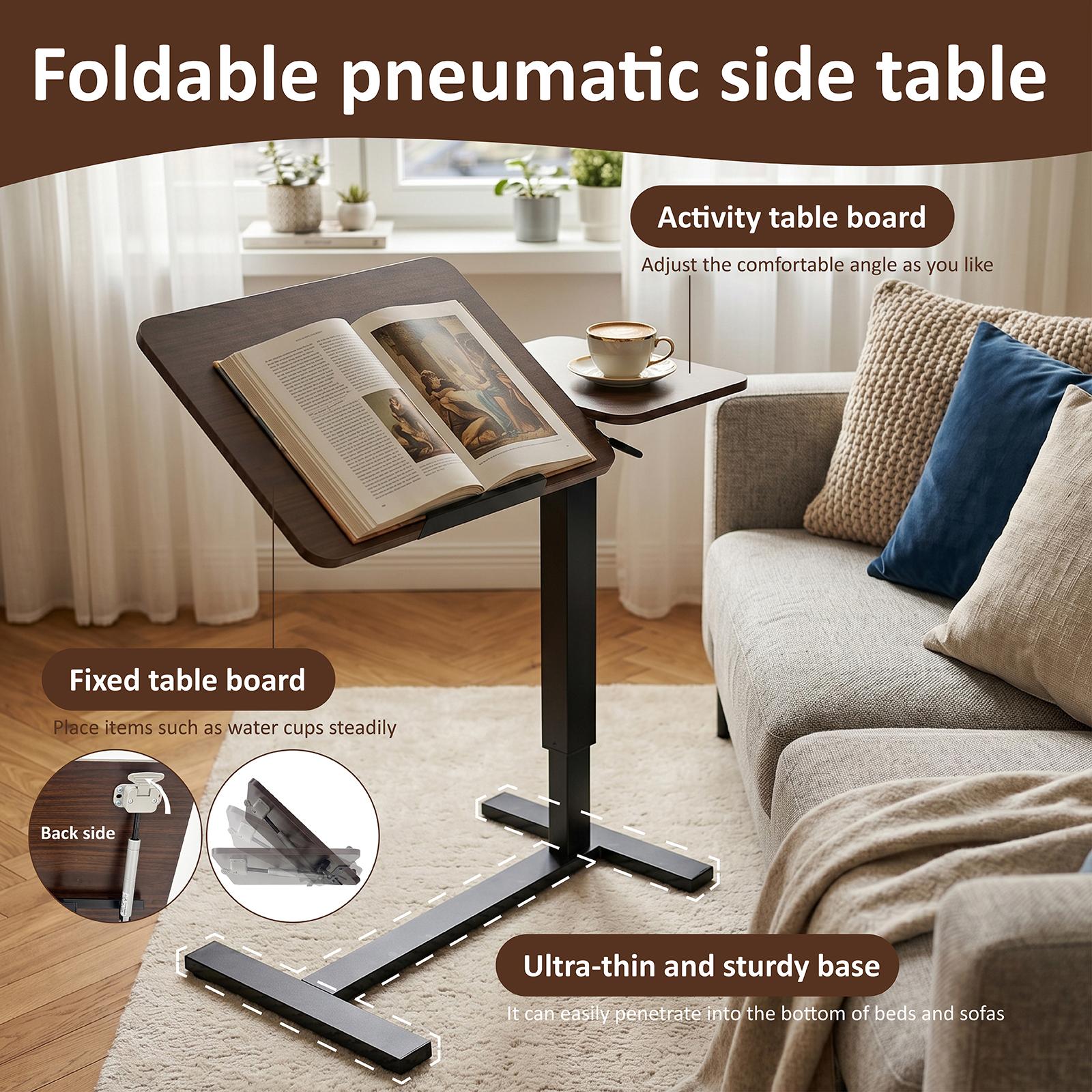 ANBUY UPGRADED Overbed Mobile Rolling Computer Desk - Furniture for Bedroom, Adjustable Height Table, Side Tables, Makeshift Desk with Wheels, Tilting Tray, H-Shaped Stable Base for Bed, Sofa