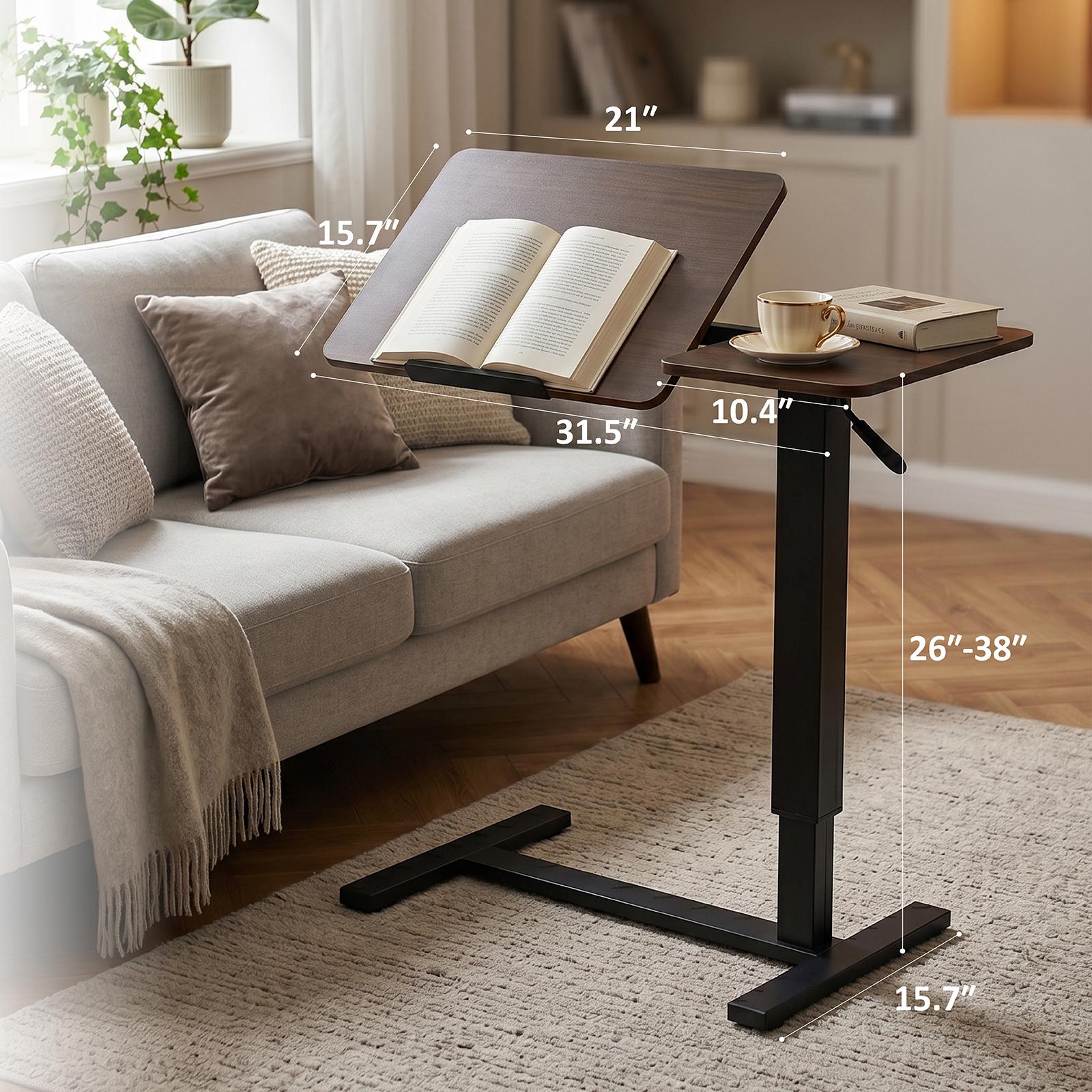 ANBUY UPGRADED Overbed Mobile Rolling Computer Desk - Furniture for Bedroom, Adjustable Height Table, Side Tables, Makeshift Desk with Wheels, Tilting Tray, H-Shaped Stable Base for Bed, Sofa