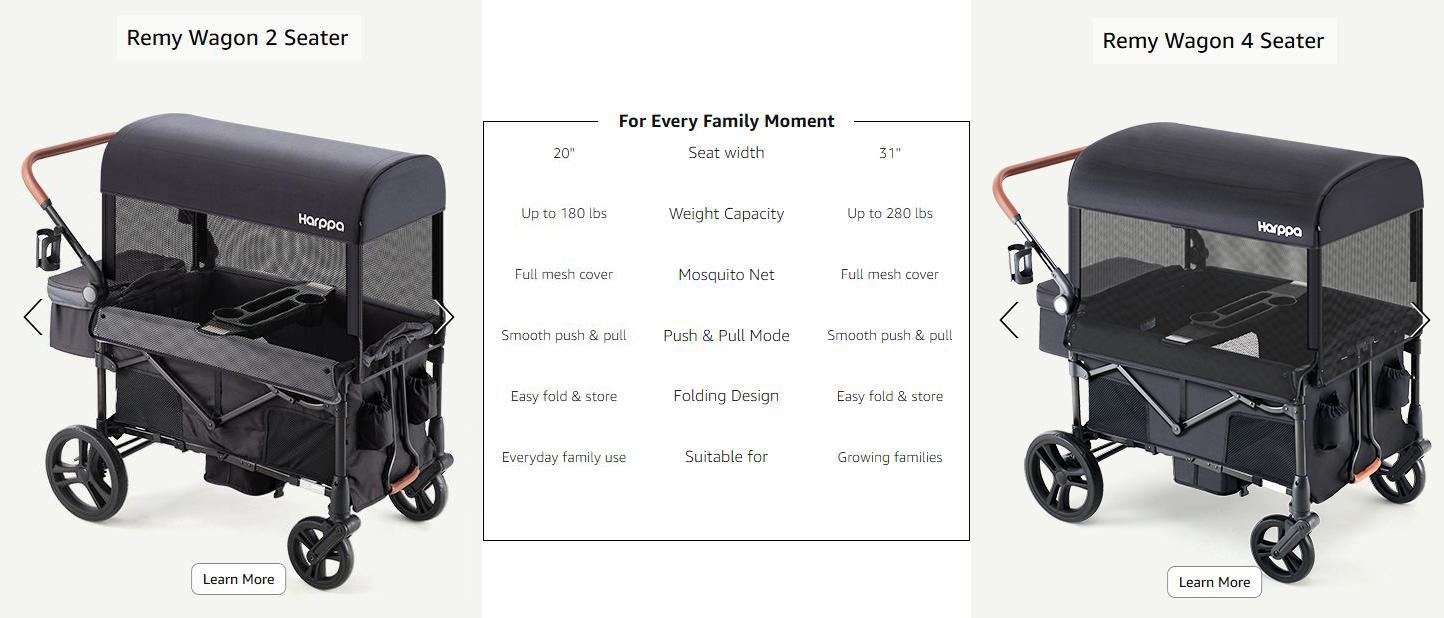 HARPPA Toddler Wagon Stroller - Unisex Iron Frame Portable Foldable 2-Seat/4-Seat Stroller with Canopy, Push-Pull Handle, EVA Foam All-Terrain Wheels, Large Storage, Multi-Use for Outdoor/Camping#tiktokshopstockup
