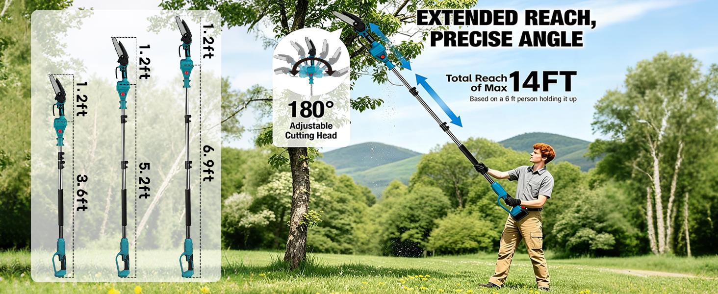 3-in-1 Cordless Pole Saw & Mini Chainsaw Garden Tools Set with 2 Batteries, Extension Pole, Garden Scissors for Tree Trimming, Limb Branch Cutter for Outdoor Use, Father's Day Gift