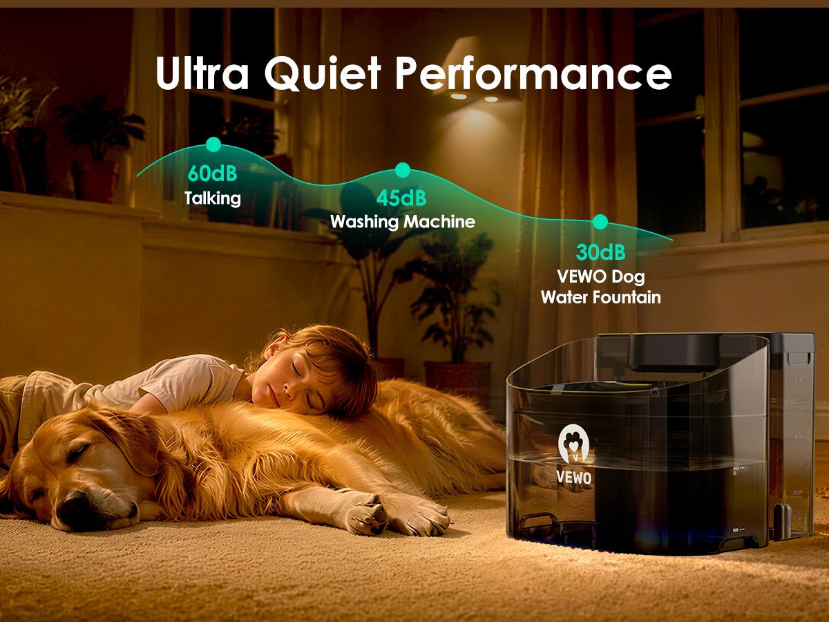 VEWO 11L Large Dog Water Fountain, 5L Drinking Area + 6L Reserve Tank, Deep Anti-Spill Bowl for Big Dogs & Multi-Pet Homes, Automatic Flowing Water Dispenser with Multi-Layer Filtration, BPA-Free, Ultra Quiet & Easy to Clean