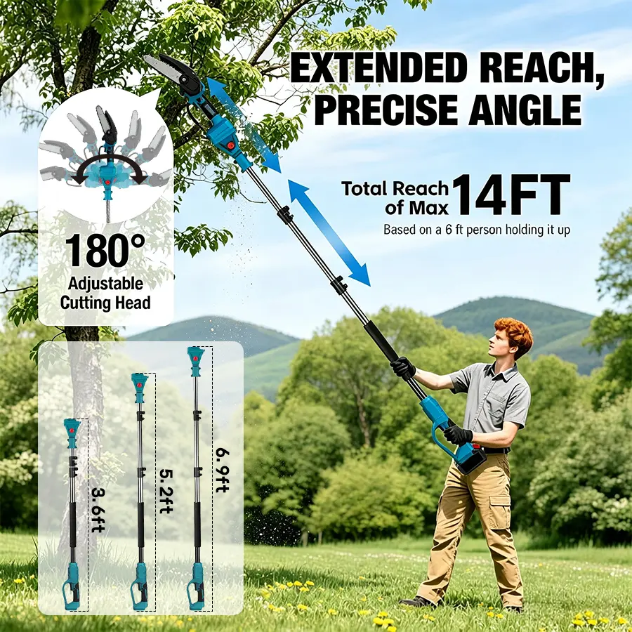 3-in-1 Cordless Pole Saw & Mini Chainsaw 8ft, 2 Batteries