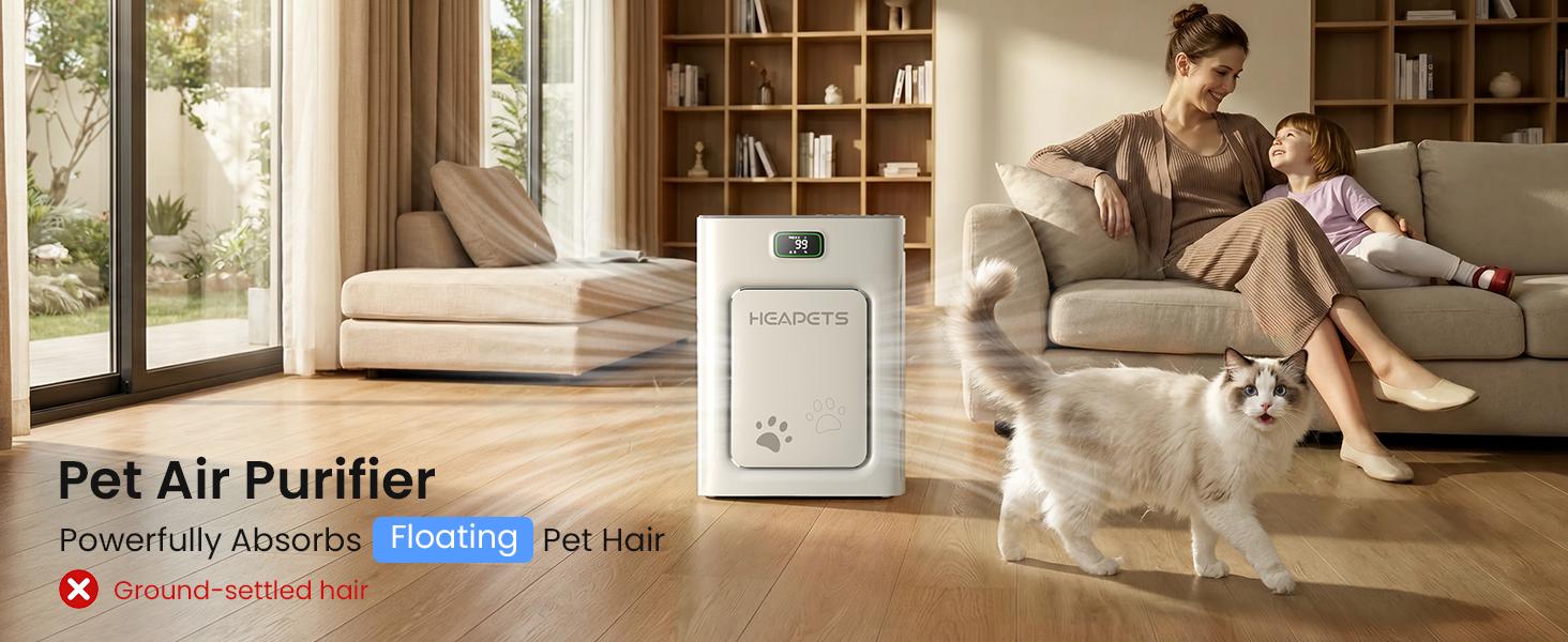 【Deals for you days】Heapets P358 Pet Purifier for Home Large Room (Up to 2500 sq ft), H13 HEPA Double-Sided Filter, Cleaner for Pet Hair, Dander, Odor, Allergens, PM2.5, with Quality Monitor, Auto Mode, 5 Speeds, Ce, Apartment, Bedroom, Timer, Dealsforyou