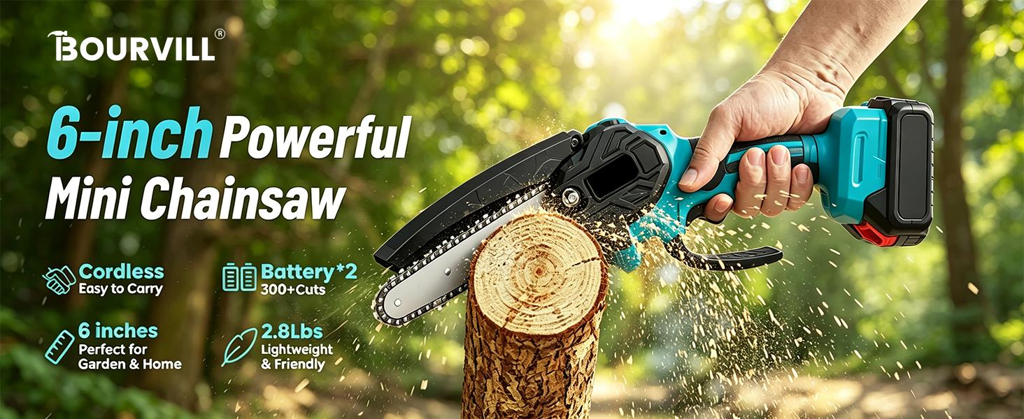 3-in-1 Cordless Pole Saw & Mini Chainsaw Garden Tools Set with 2 Batteries, Extension Pole, Garden Scissors for Tree Trimming, Limb Branch Cutter for Outdoor Use, Father's Day Gift