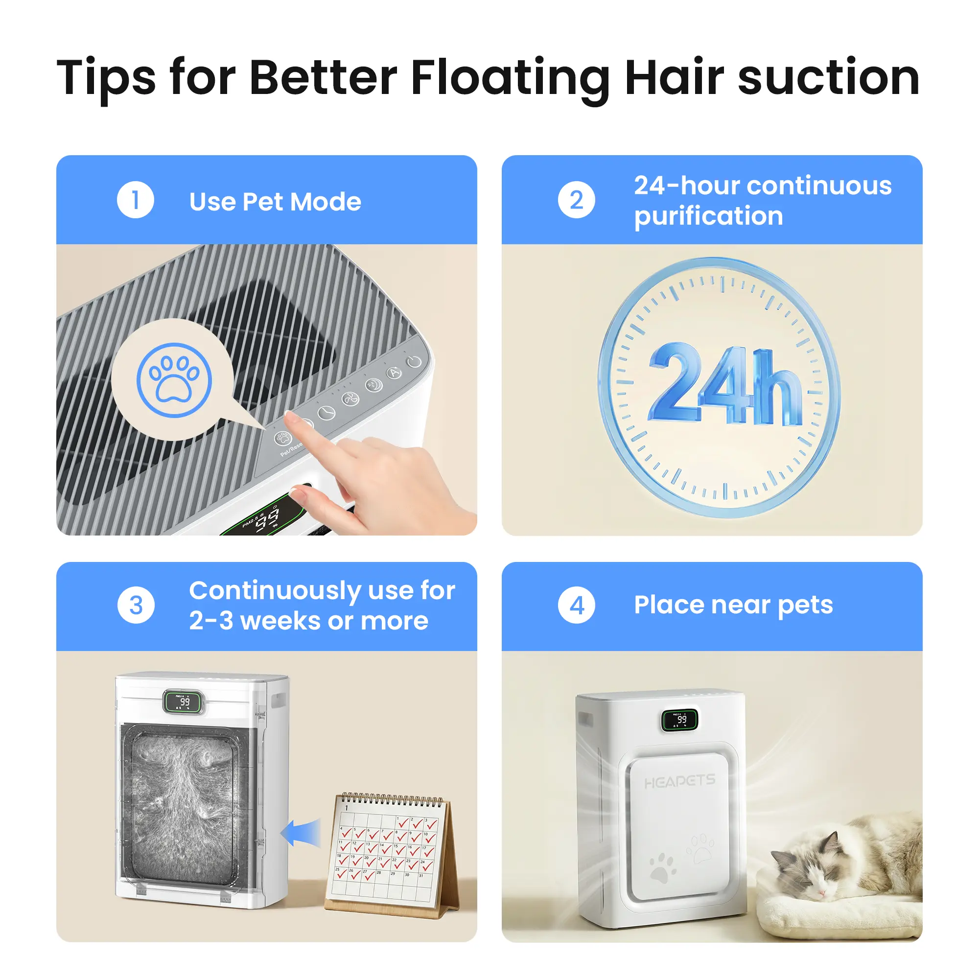 Heapets P358 Pet Air Purifier for Large Rooms