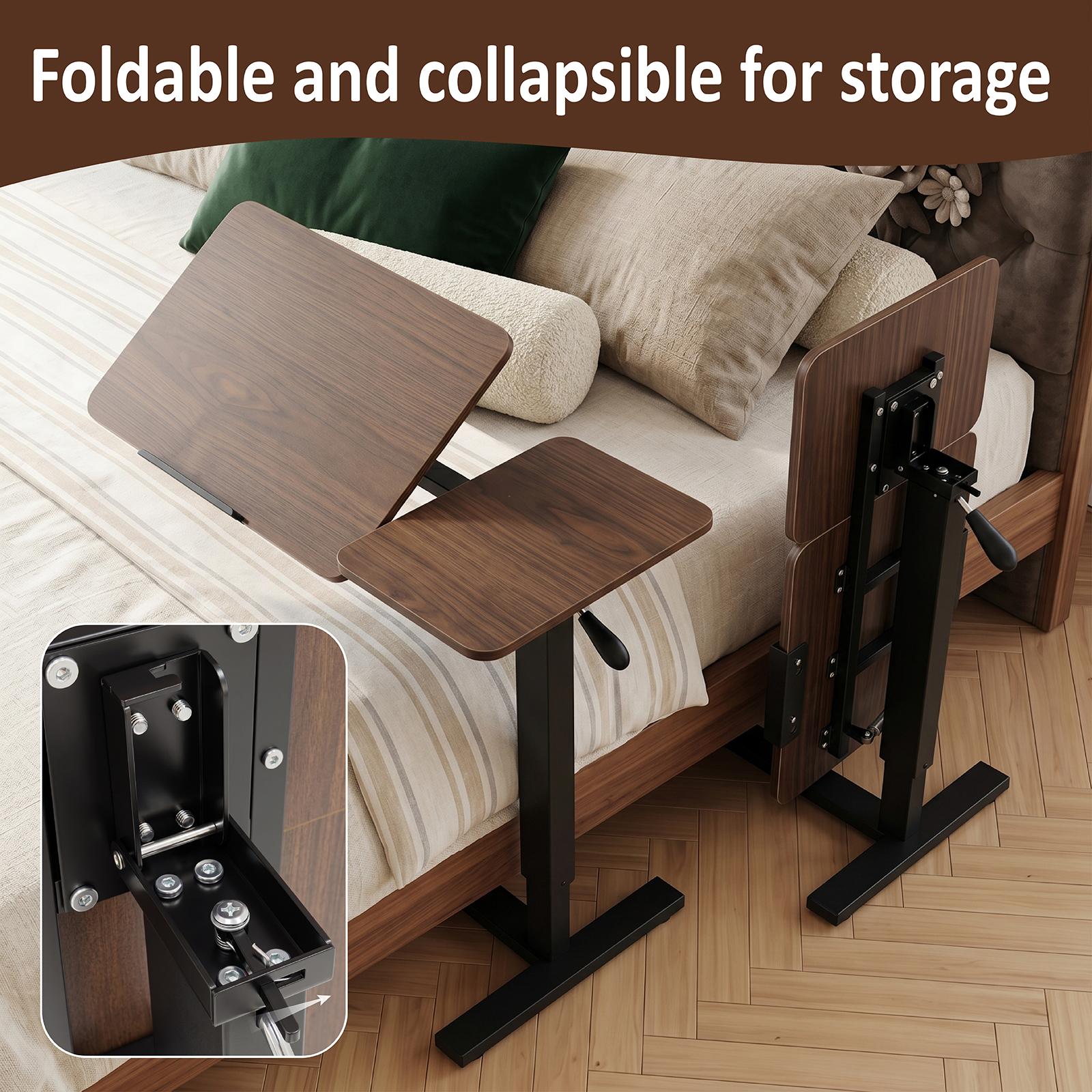 ANBUY UPGRADED Overbed Mobile Rolling Computer Desk - Furniture for Bedroom, Adjustable Height Table, Side Tables, Makeshift Desk with Wheels, Tilting Tray, H-Shaped Stable Base for Bed, Sofa