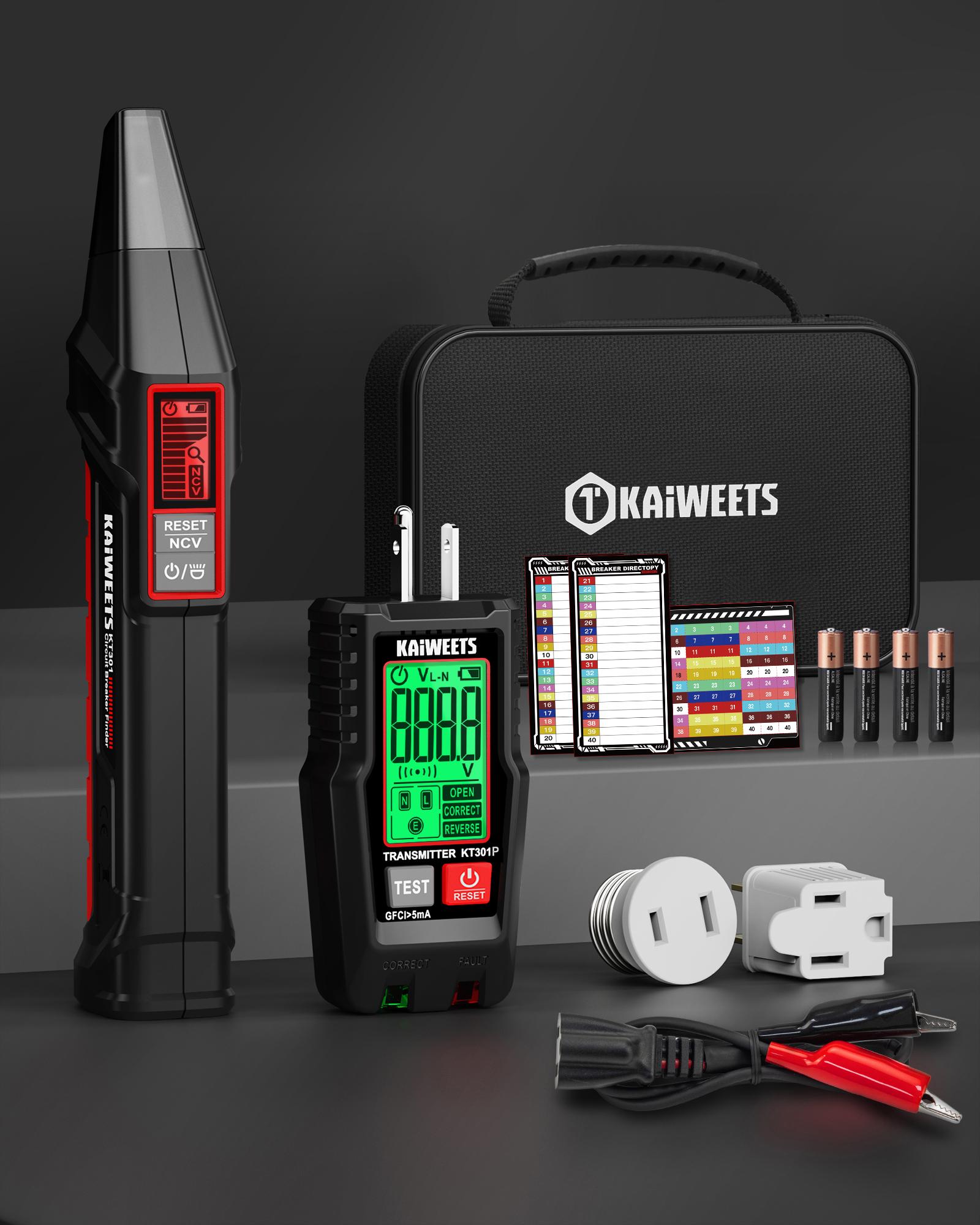 KAIWEETS AC Circuit Breaker Finder Tool with Alert LCD Display, 2-Piece Set Electric Tester and Voltage Tester with Transmitter and Receiver, NCV Function & Flashlight, Non-Contact Cable Tester and Integrated GFCI Outlet Tester, Tool Kit summervibes KAIWEETS AC Circuit Breaker Finder Tool with Alert LCD Display, 2-Piece Set Electric Tester and Voltage Tester with Transmitter and Receiver, NCV Function & Flashlight, Non-Contact Cable Tester and Integrated GFCI Outlet Tester, Tool Kit summervibes