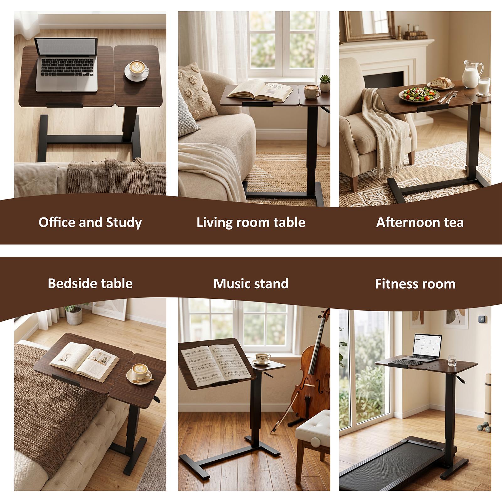 ANBUY UPGRADED Overbed Mobile Rolling Computer Desk - Furniture for Bedroom, Adjustable Height Table, Side Tables, Makeshift Desk with Wheels, Tilting Tray, H-Shaped Stable Base for Bed, Sofa