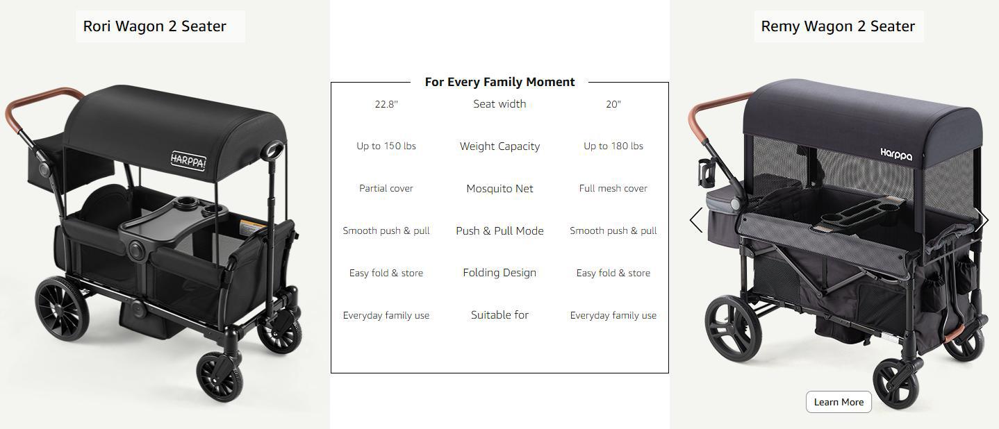HARPPA Toddler Wagon Stroller - Unisex Iron Frame Portable Foldable 2-Seat/4-Seat Stroller with Canopy, Push-Pull Handle, EVA Foam All-Terrain Wheels, Large Storage, Multi-Use for Outdoor/Camping#tiktokshopstockup