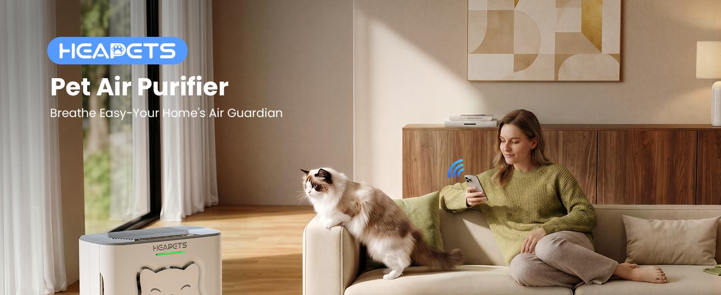 【Deals for you days】Heapets P358 Pet Purifier for Home Large Room (Up to 2500 sq ft), H13 HEPA Double-Sided Filter, Cleaner for Pet Hair, Dander, Odor, Allergens, PM2.5, with Quality Monitor, Auto Mode, 5 Speeds, Ce, Apartment, Bedroom, Timer, Dealsforyou