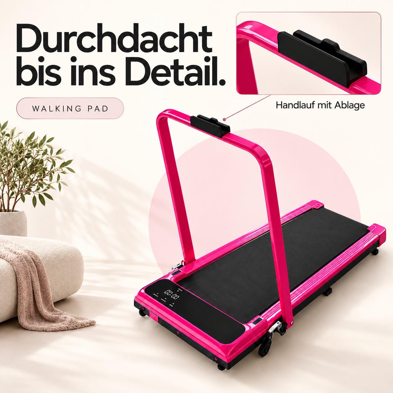 Foldable Handrail Adjustable Incline Treadmill