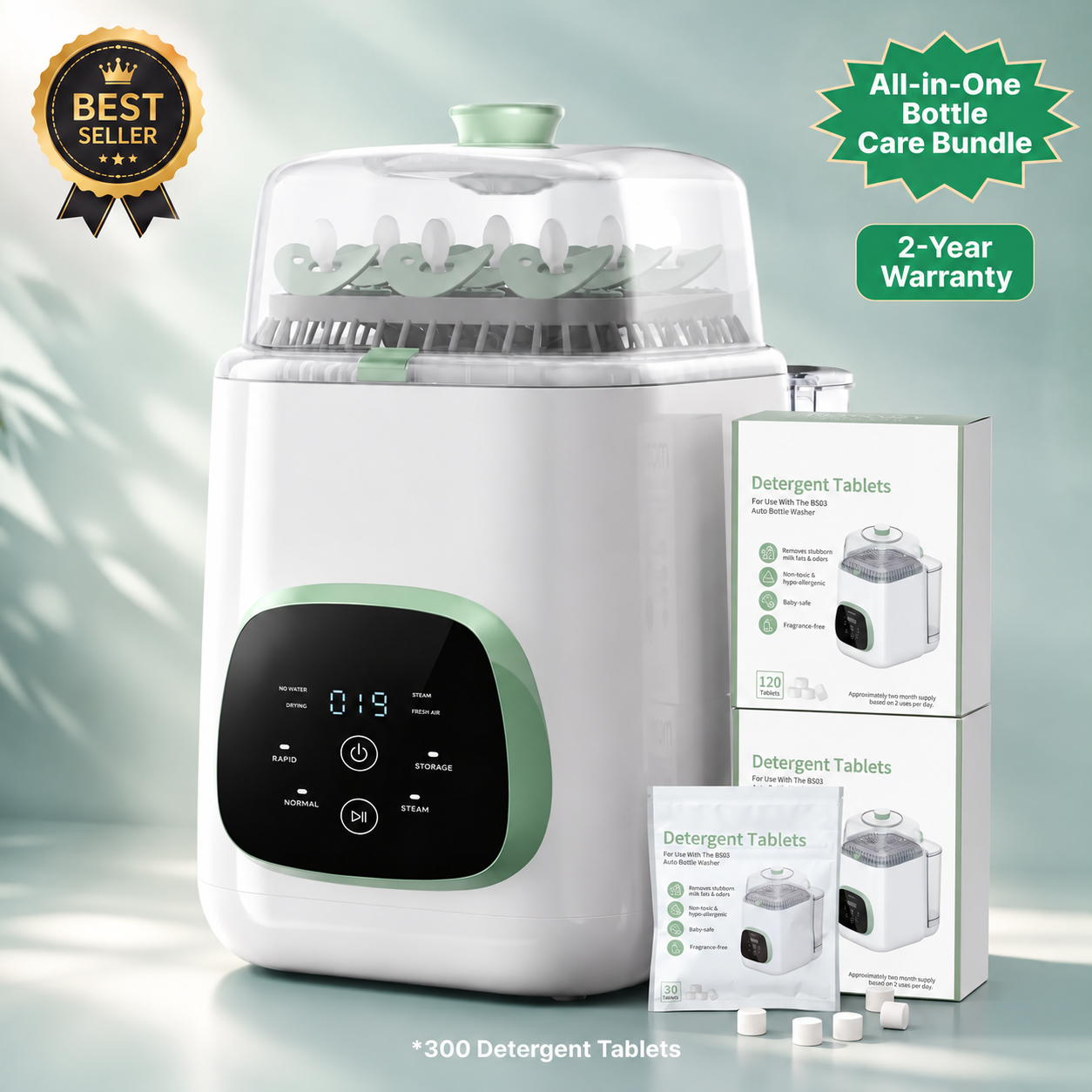 All-in-one baby bottle washer, sterilizer and dryer