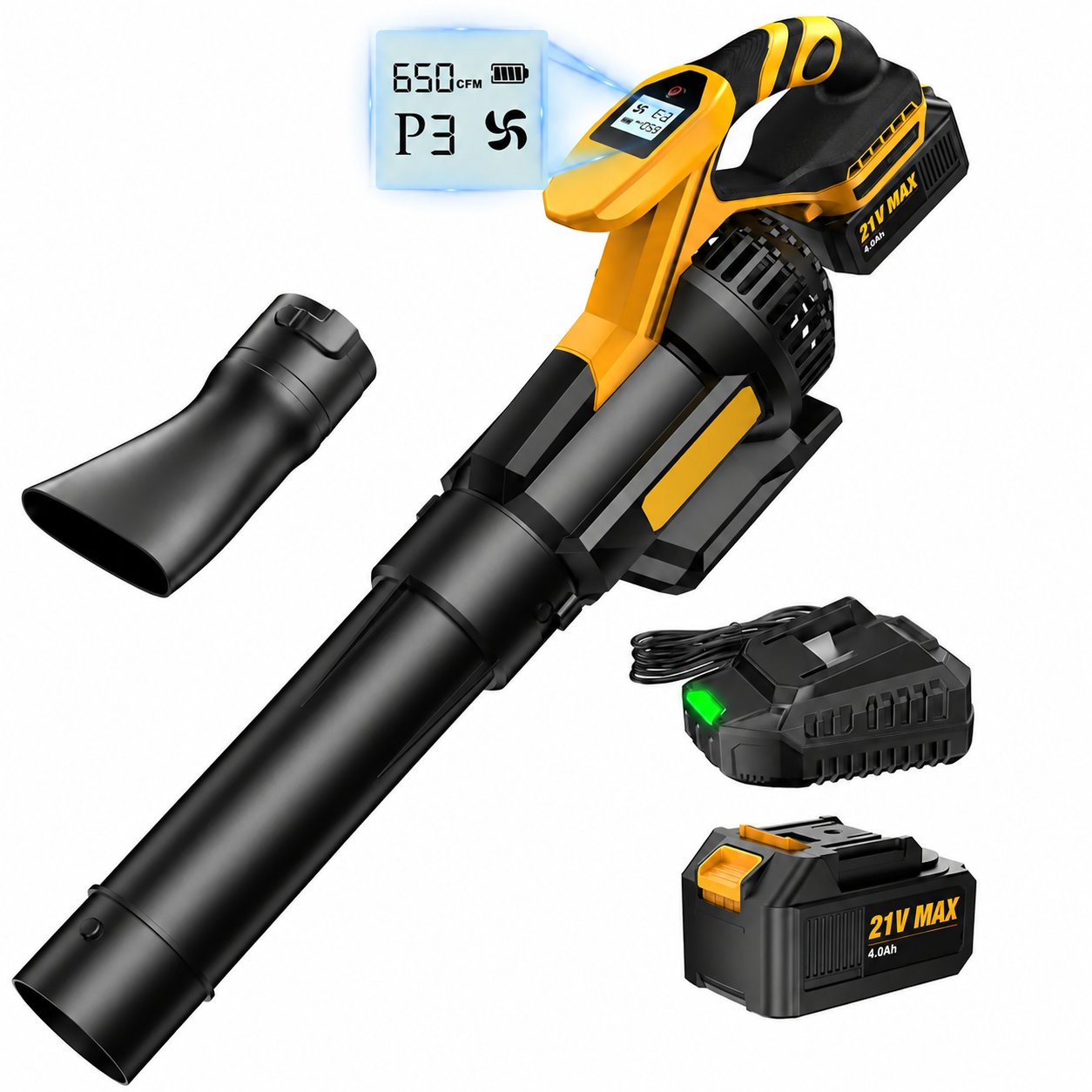 Cordless leaf blower product set with one battery
