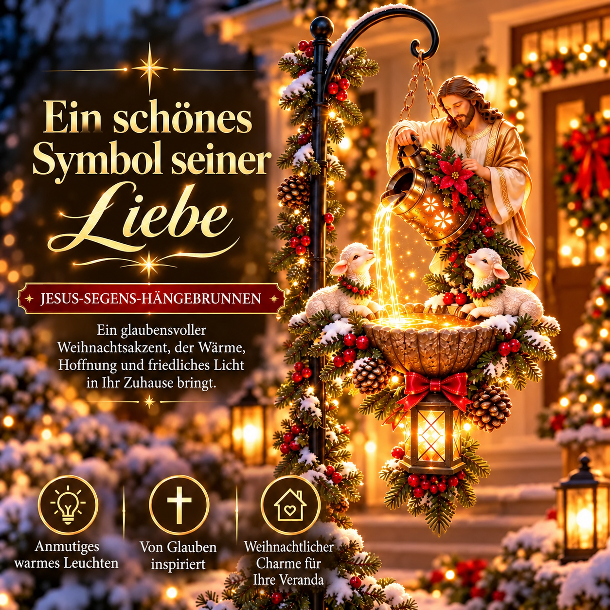 ✝️ Beleuchteter Hängebrunnen mit Jesus-Segnung – Christliche Weihnachts-Gartendekoration (2 Kaufen, KOSTENLOSER VERSAND)