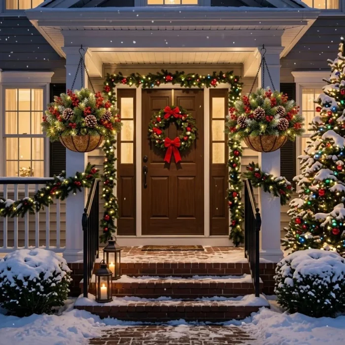 🏆 Vorbeleuchteter Weihnachtlicher Hängekorb🎄Bereits beleuchtet, wetterbeständig & völlig pflegeleicht (2 Kaufen, KOSTENLOSER VERSAND)