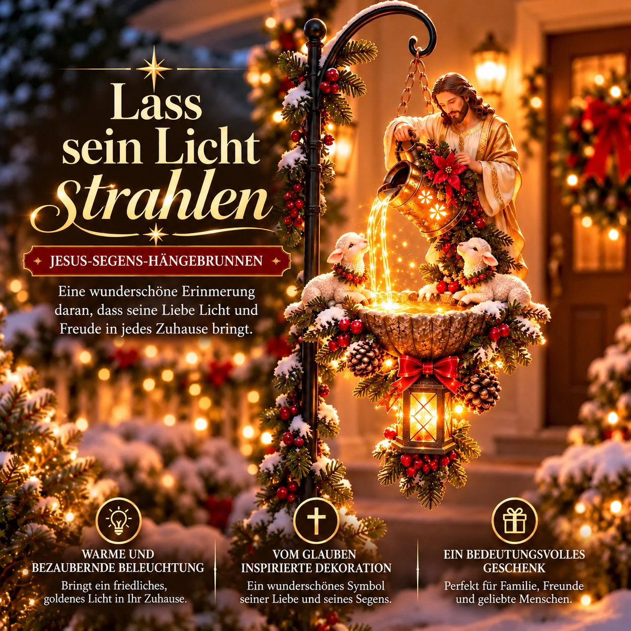 ✝️ Beleuchteter Hängebrunnen mit Jesus-Segnung – Christliche Weihnachts-Gartendekoration (2 Kaufen, KOSTENLOSER VERSAND)