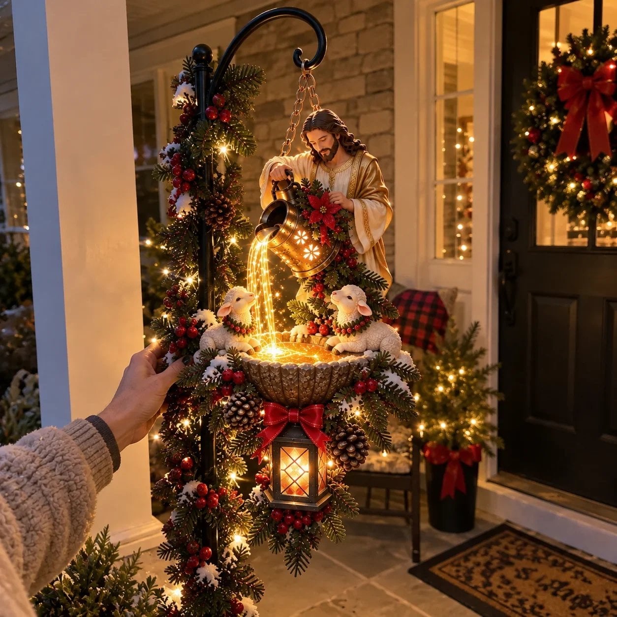 ✝️ Beleuchteter Hängebrunnen mit Jesus-Segnung – Christliche Weihnachts-Gartendekoration (2 Kaufen, KOSTENLOSER VERSAND)