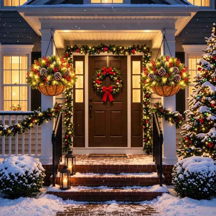 🏆 Vorbeleuchteter Weihnachtlicher Hängekorb🎄Bereits beleuchtet, wetterbeständig & völlig pflegeleicht (2 Kaufen, KOSTENLOSER VERSAND)