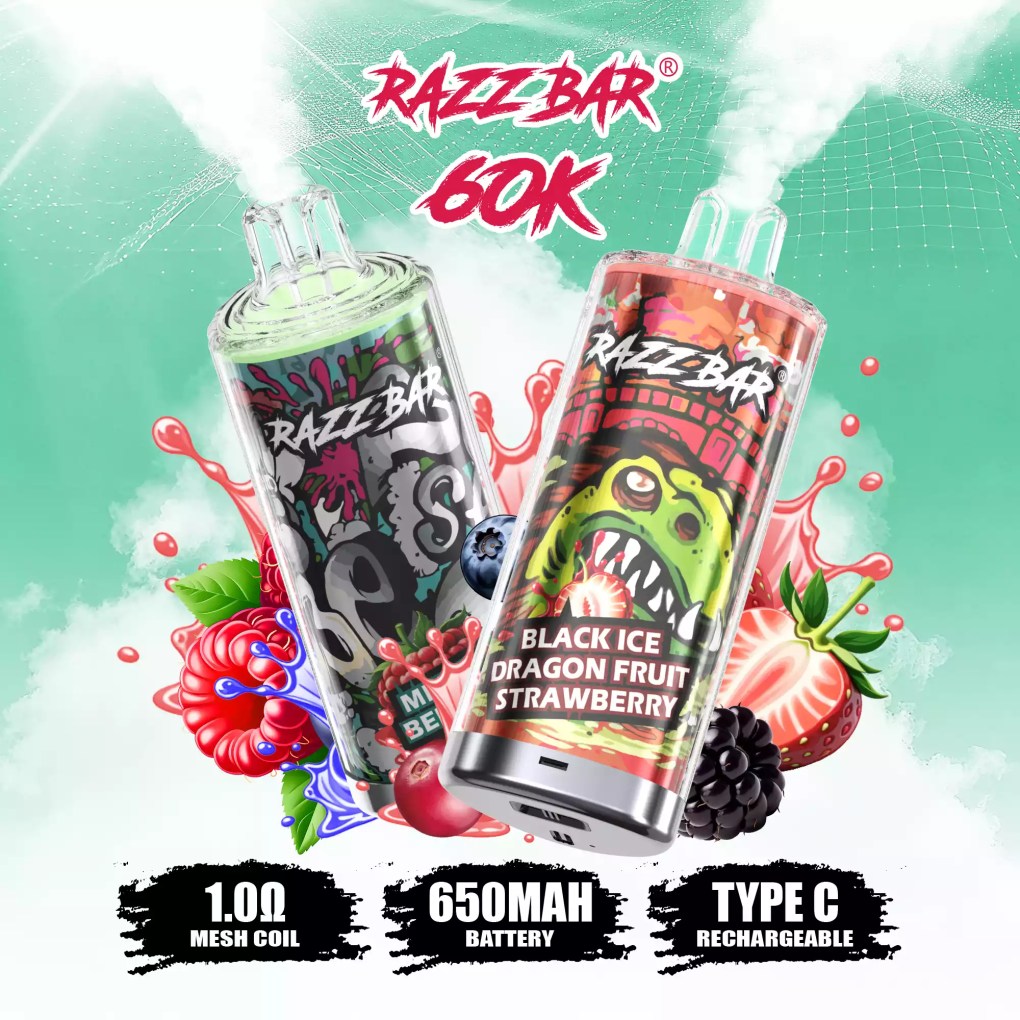 RAZZ BAR 60000 60K Puffs Crystal Disposable Vapes Wholesale Bulk Buy Sleek Crystal Finish Rechargeable Type C Mesh Coil 16 Options