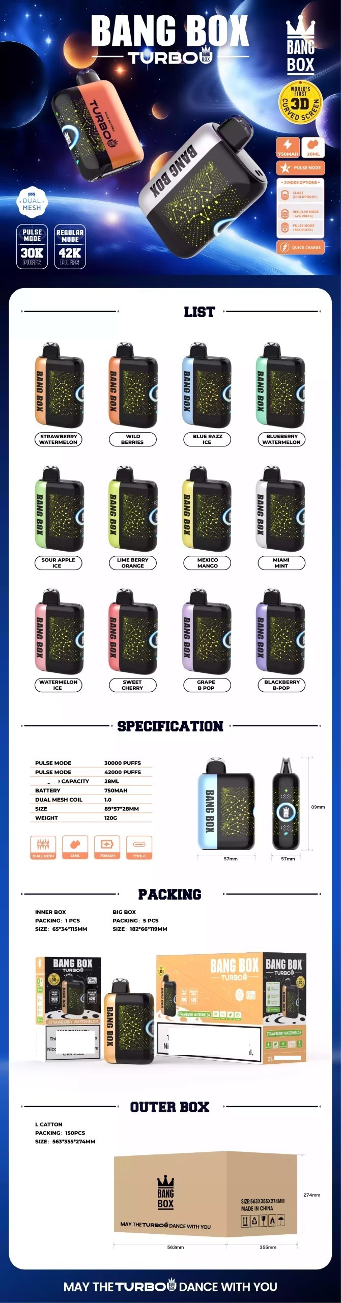 BANG BOX TURBO 42000 Puffs 3D Curved Display Authentic Disposable Vape Bulk Buy Wholesale